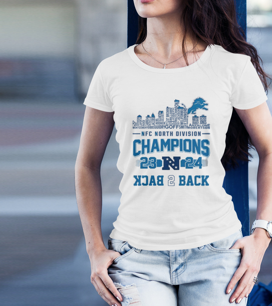 NFC North Division Champions 23-24 Back 2 Back Detroit Lions Skyline Names T-Shirt