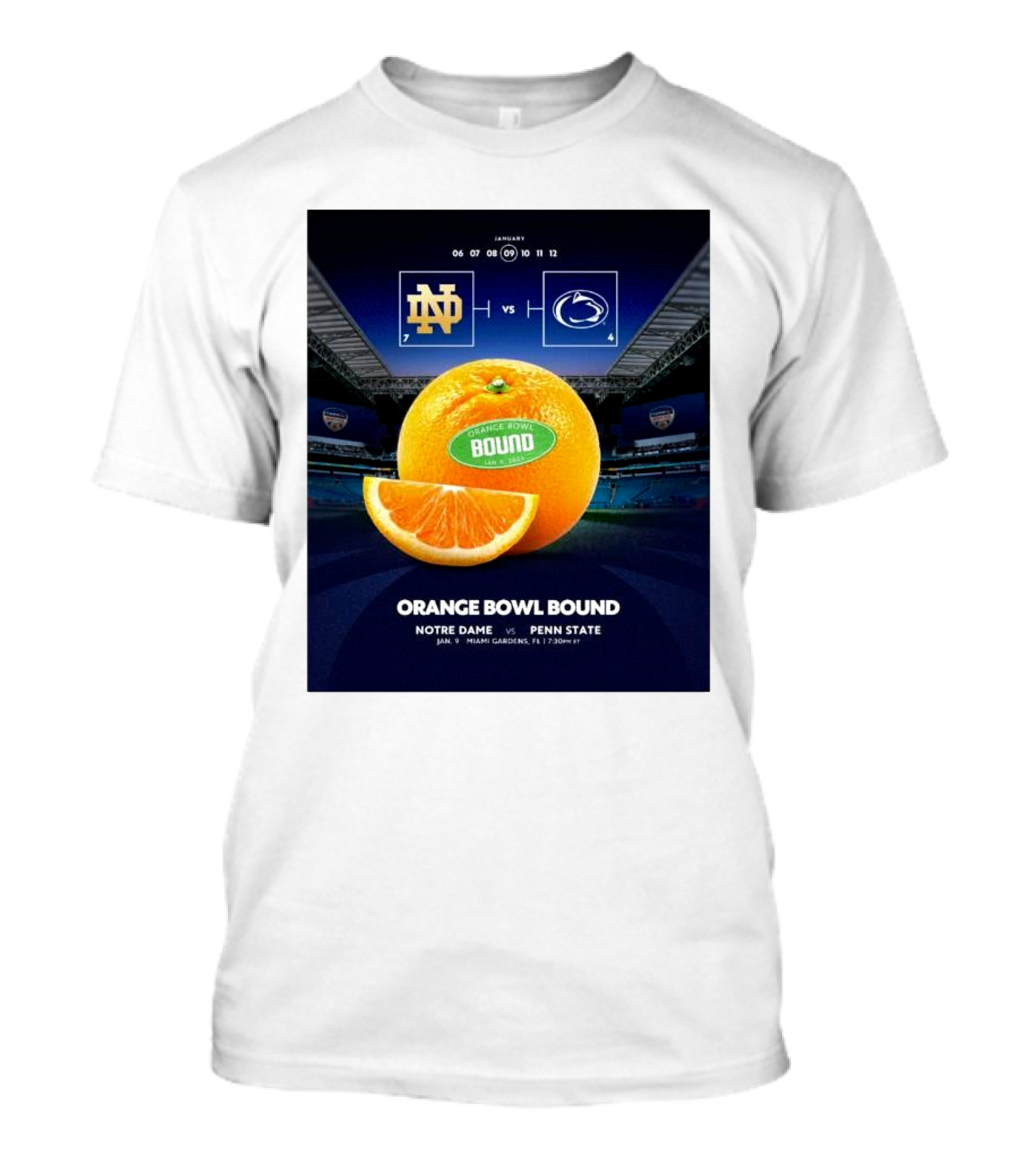 Notre Dame Vs Penn State Orange Bowl Bound January 9 2025 Miami Gardens Football Matchup T-Shirt