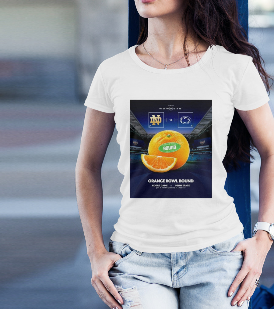 Notre Dame Vs Penn State Orange Bowl Bound January 9 2025 Miami Gardens Football Matchup T-Shirt