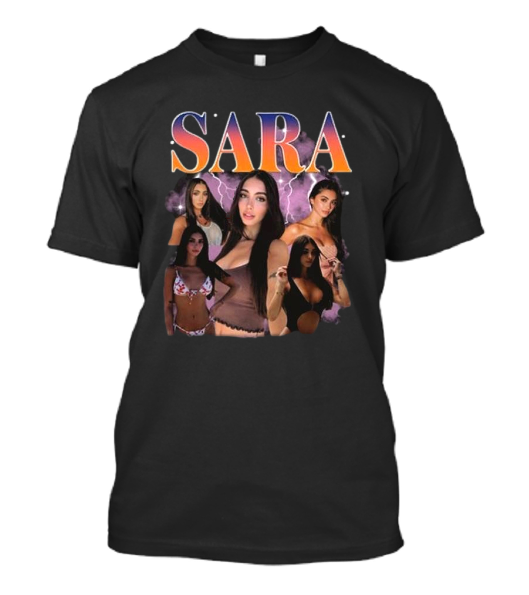 Sara Maughan Model Photo Montage With Lightning Background T-Shirt