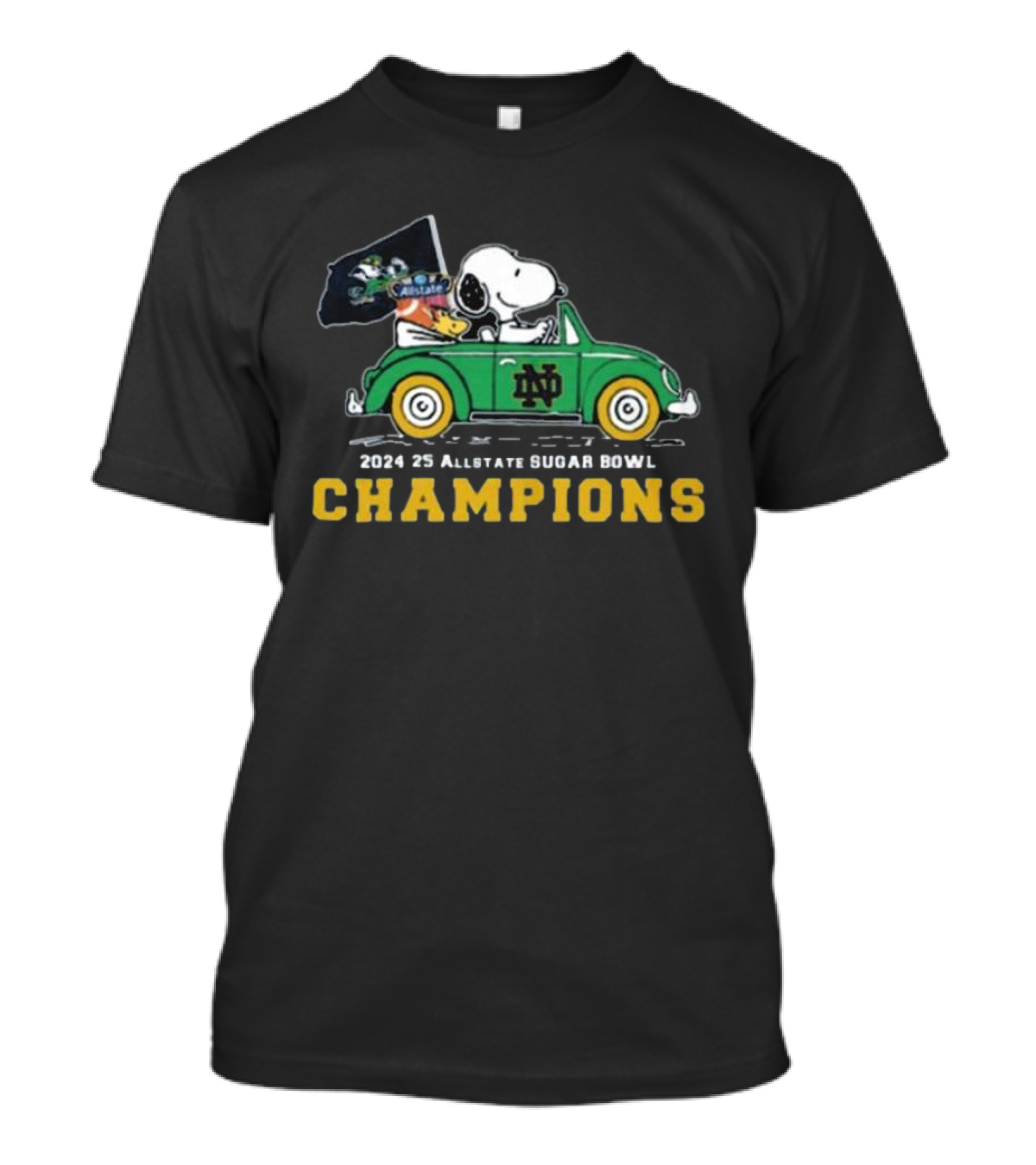 Snoopy Driving Notre Dame Fighting Irish Car Allstate Sugar Bowl Champions 2024 2025 T-Shirt