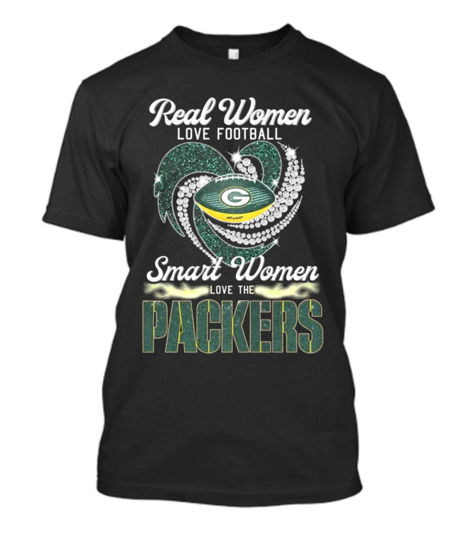 Real Women Love Football Smart Women Love The Packers Diamond Heart 2025 Champions T-Shirt