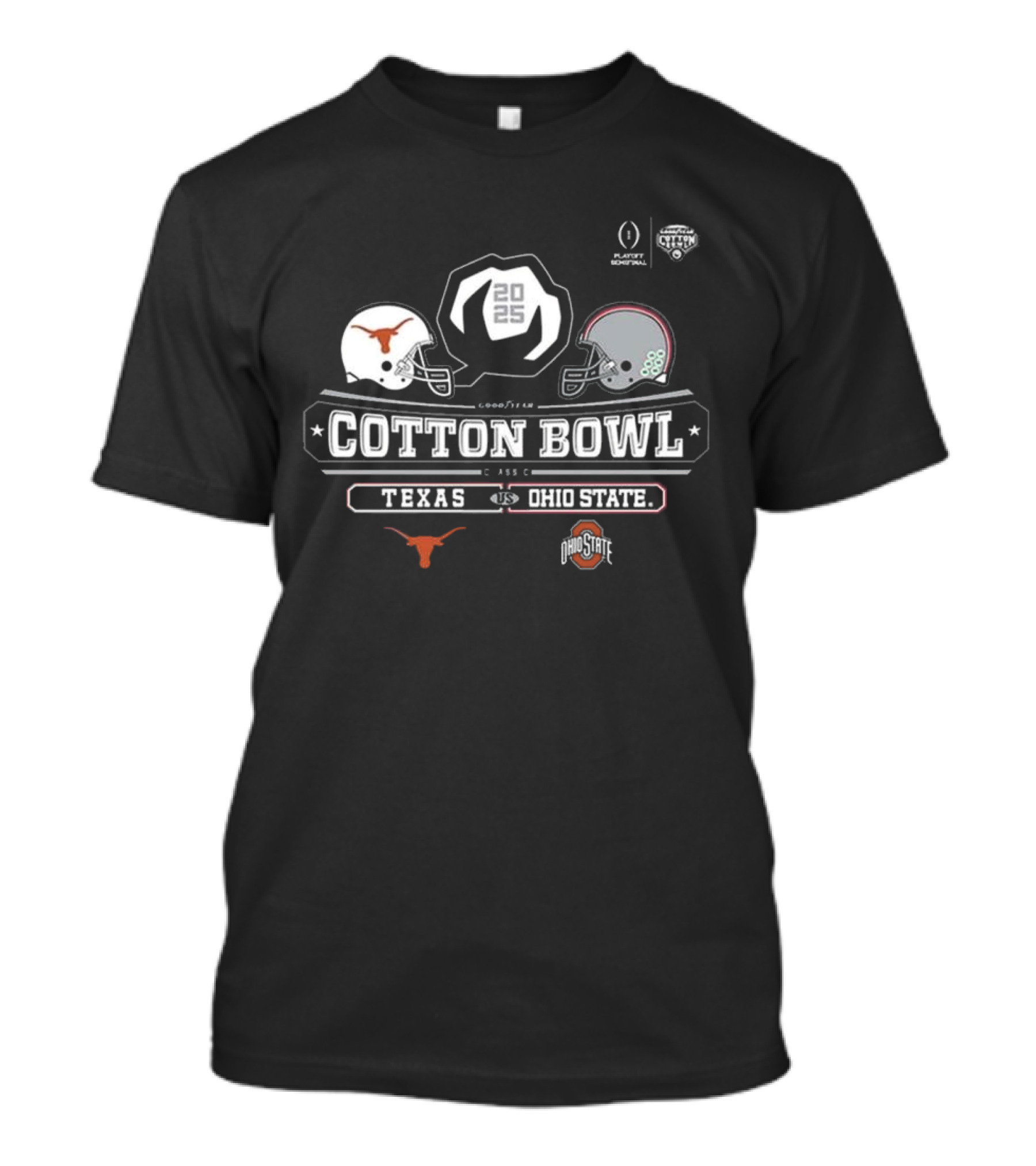 2025 Cotton Bowl Texas Longhorns Vs Ohio State Buckeyes Football Playoff Semifinal Matchup NCAA Division T-Shirt