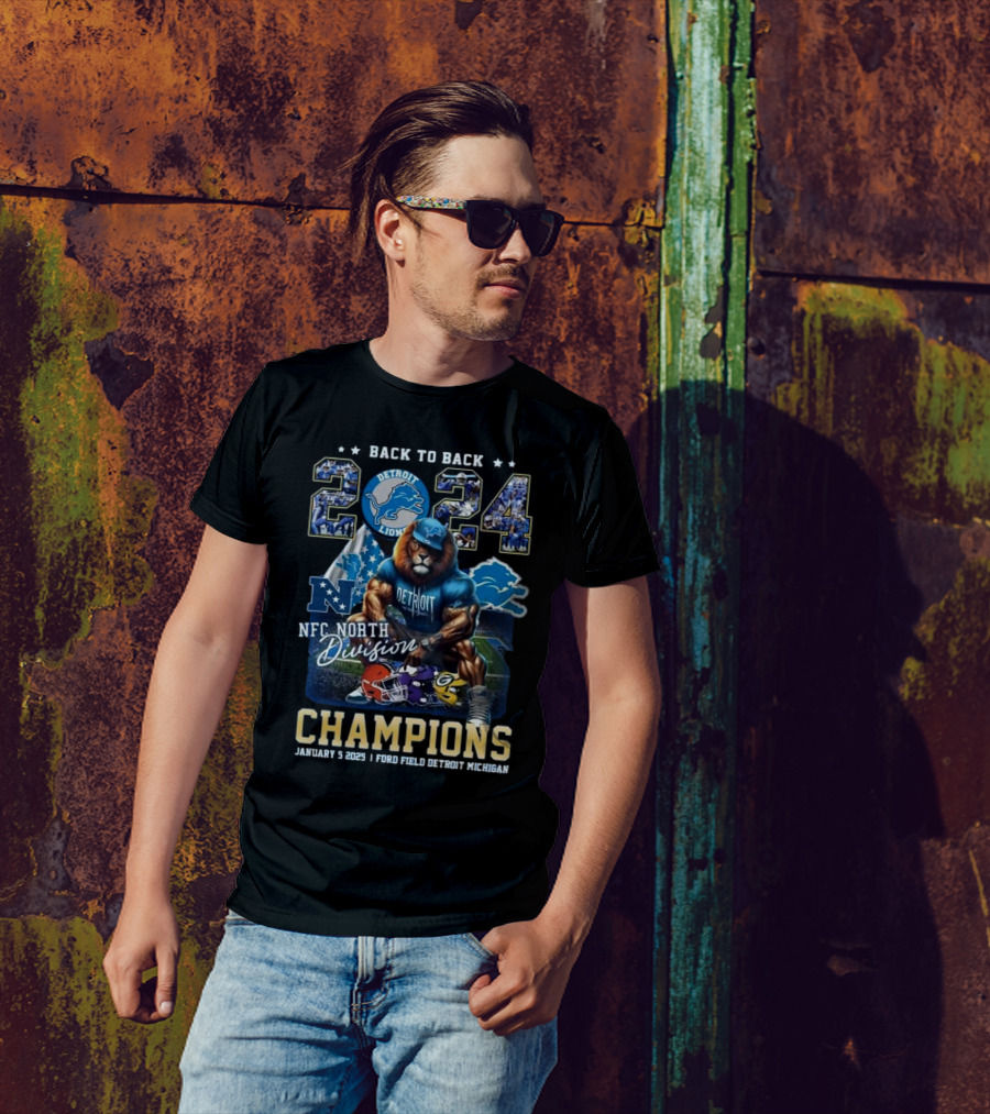 Back To Back 2024 NFC North Division Champions Detroit Lions January 5 2025 Ford Field Detroit Michigan T-Shirt
