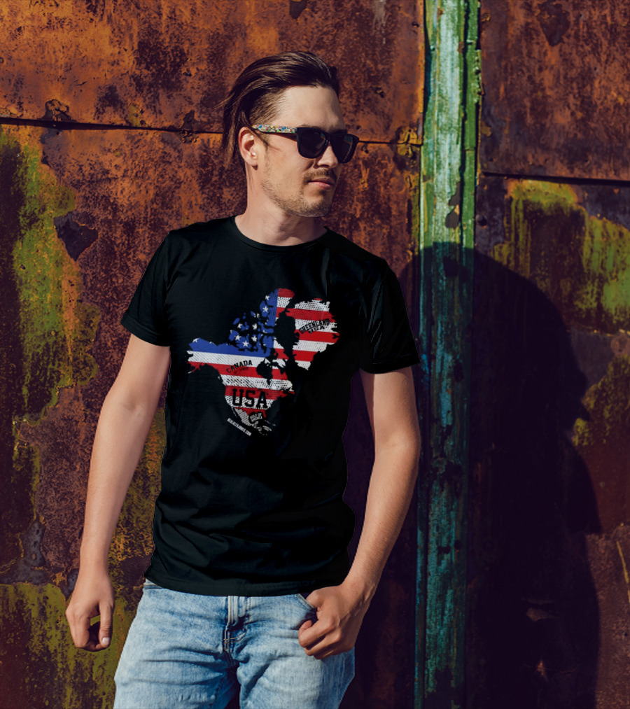 USA Canada Greenland Flag Map Bold Lines T-Shirt