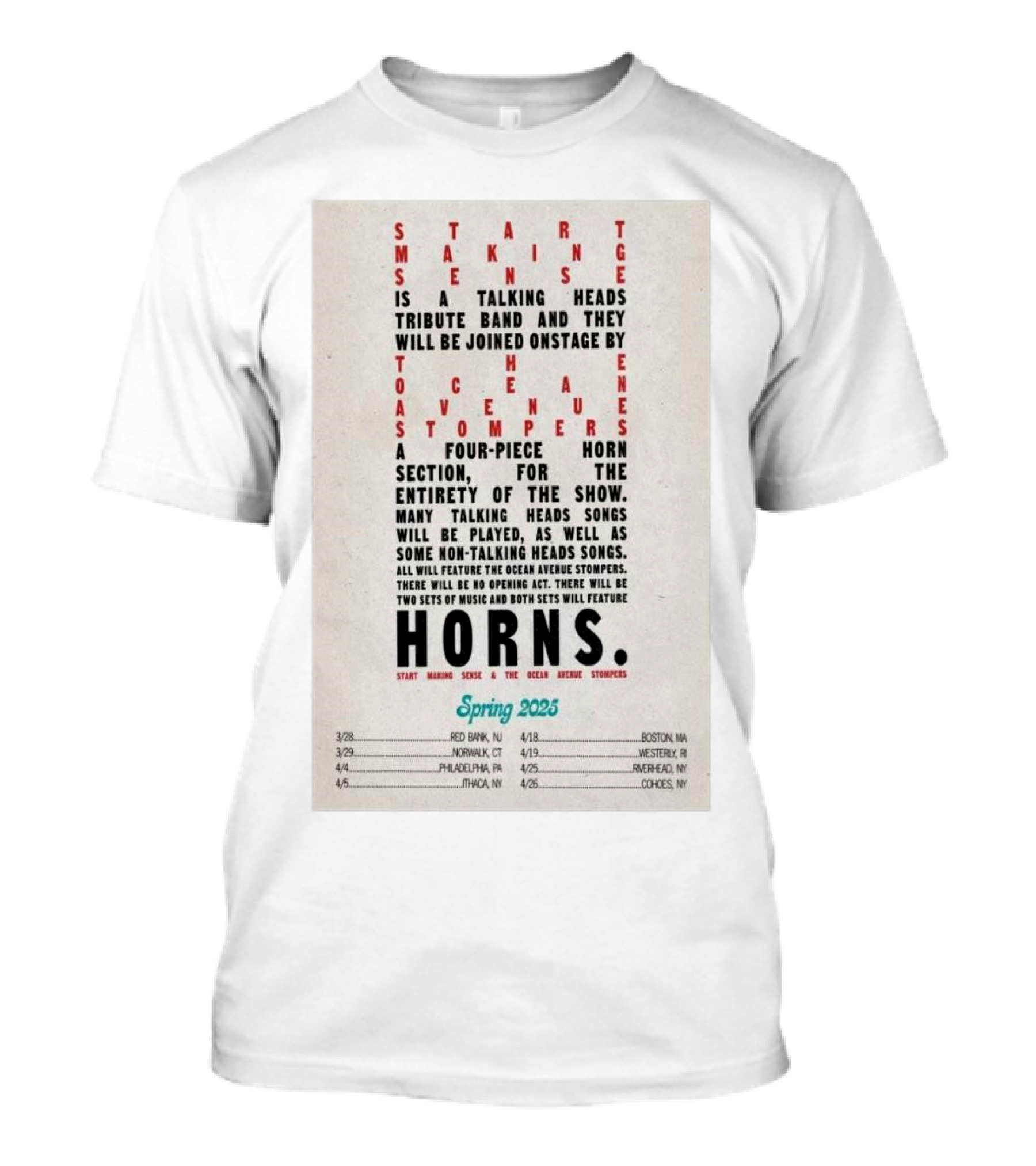Start Making Sense Talking Heads Tribute 2025 Ocean Avenue Stompers Horns Tour T-Shirt