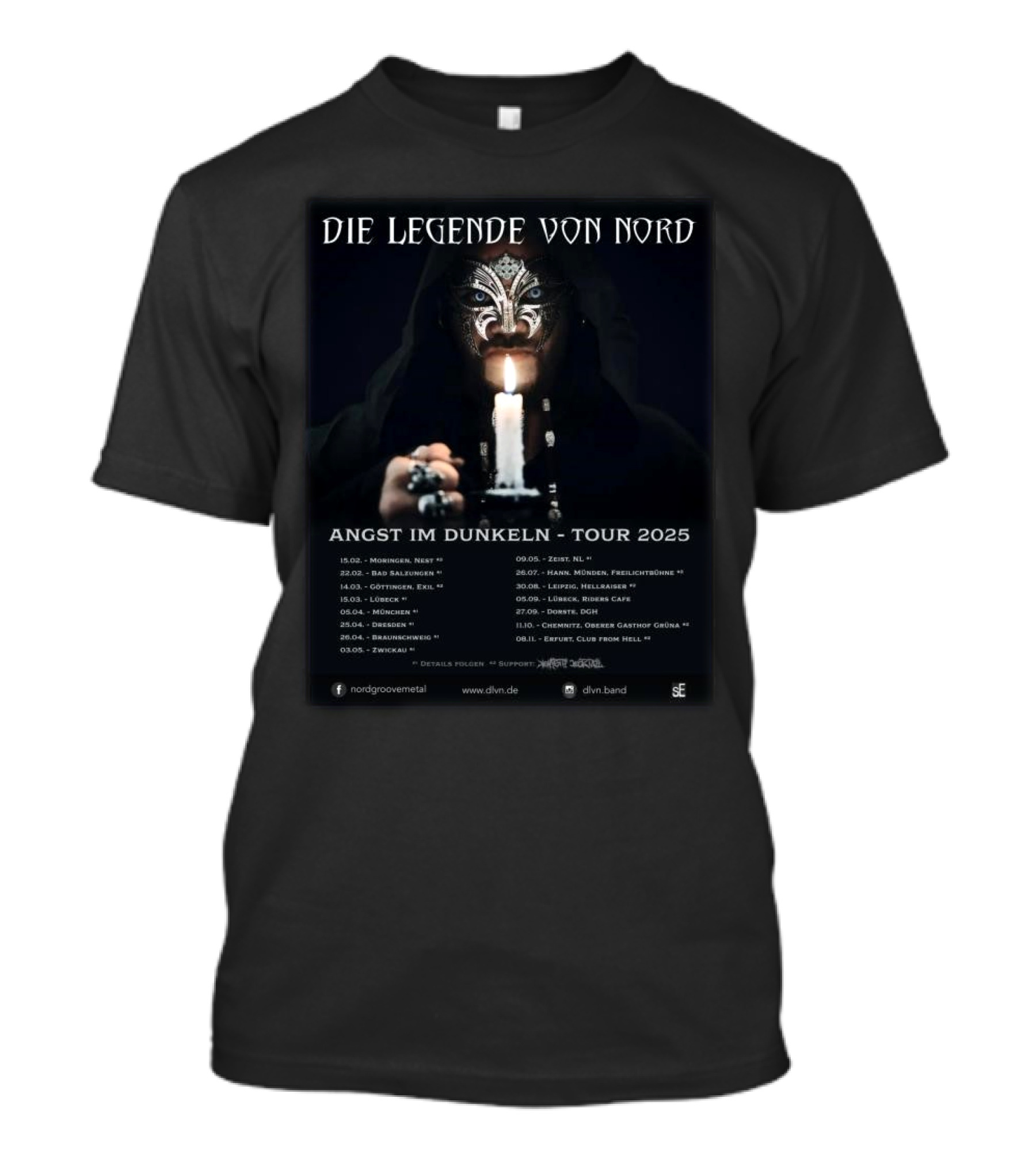 Die Legende Von Nord Angst Im Dunkeln Tour 2025 European Metal Concert Dates Candle Mask T-Shirt