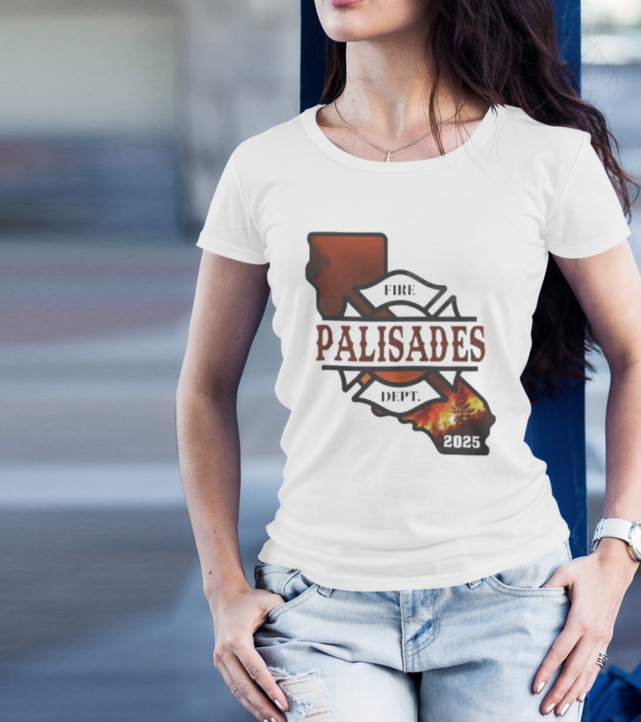 California Republic Palisades Fire Dept 2025 Badge With State And Flames T-Shirt