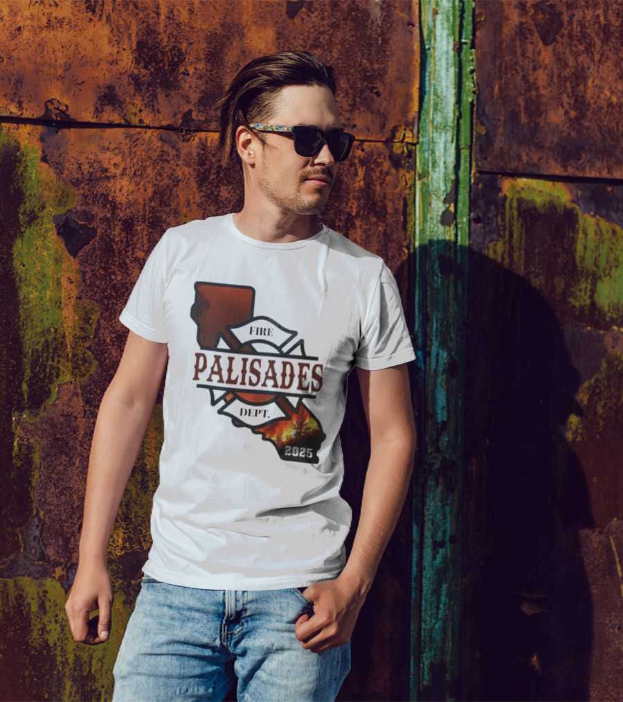 California Republic Palisades Fire Dept 2025 Badge With State And Flames T-Shirt