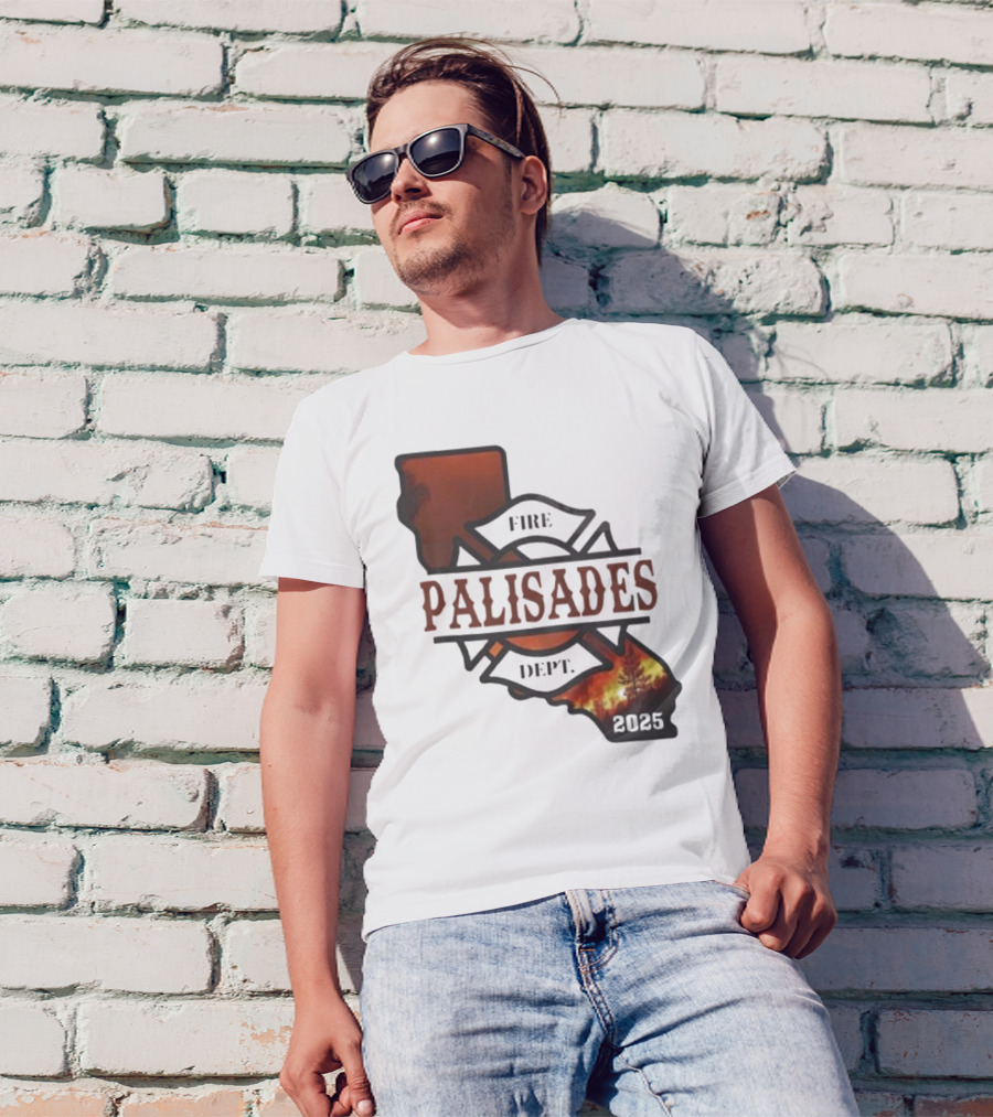 California Republic Palisades Fire Dept 2025 Badge With State And Flames T-Shirt