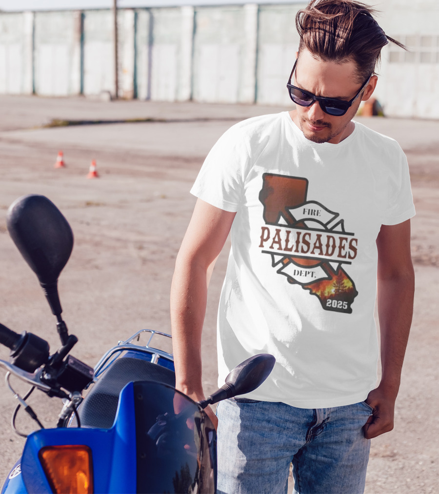 California Republic Palisades Fire Dept 2025 Badge With State And Flames T-Shirt