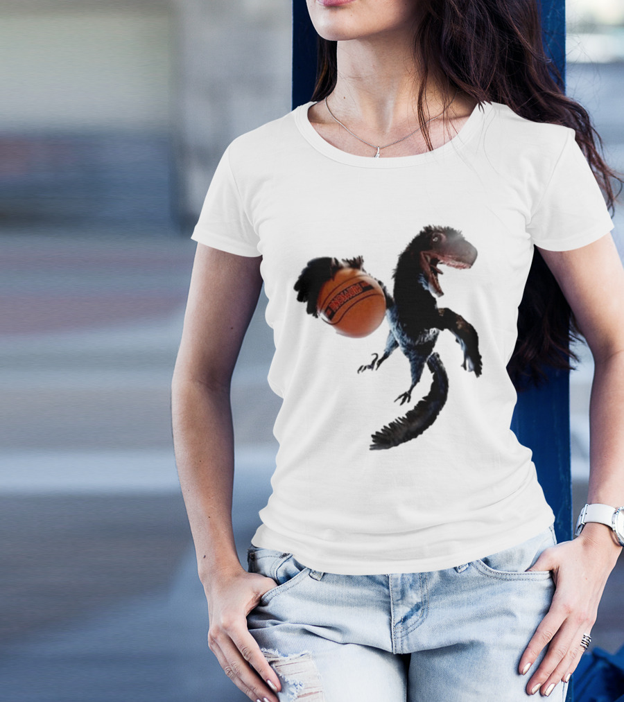 Coolioart Deinonychus Dinosaur With Spalding Basketball T-Shirt