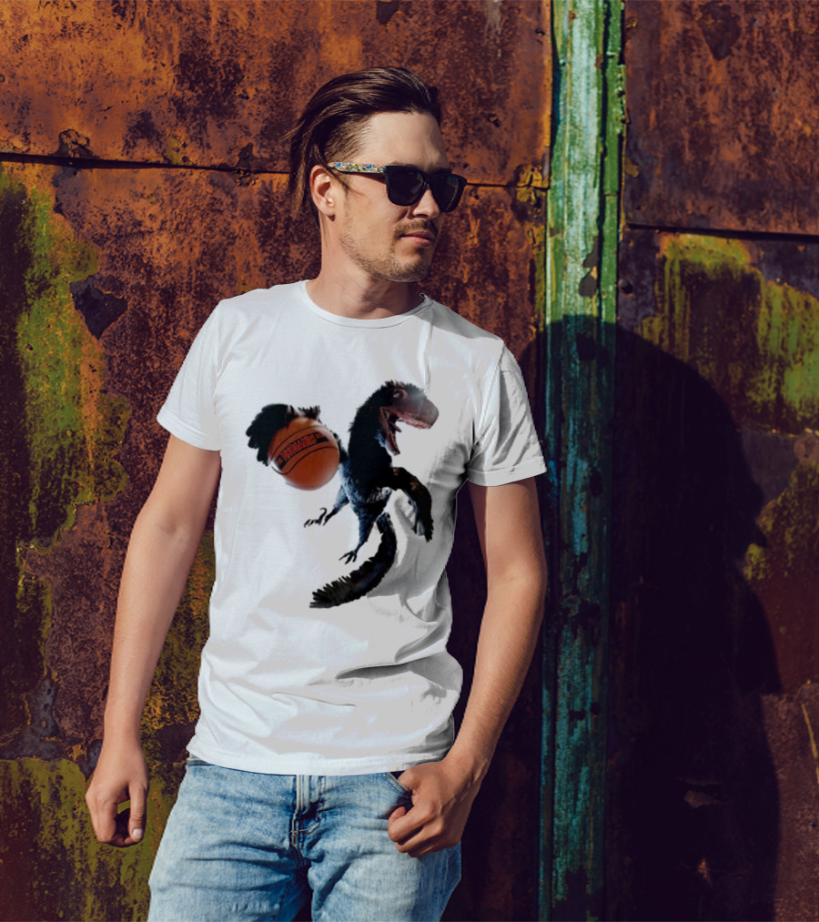 Coolioart Deinonychus Dinosaur With Spalding Basketball T-Shirt