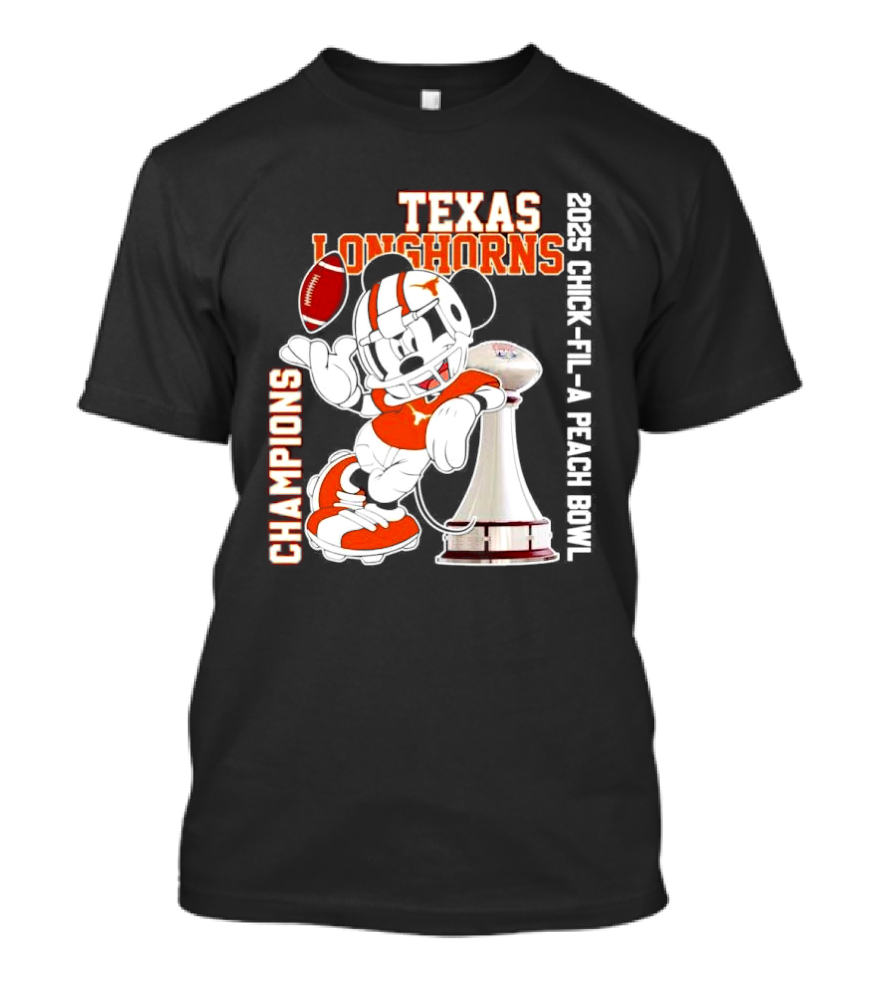 Texas Longhorns 2025 Chick-fil-A Peach Bowl Champions Mickey Mouse Football T-Shirt