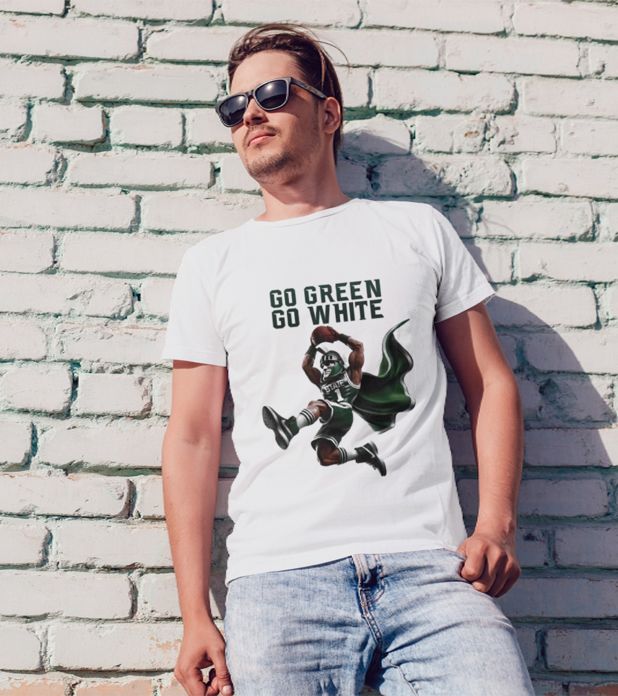 NCAA Michigan State Spartans Go Green Go White 2025 Mascot Dunking Basketball Player T-Shirt