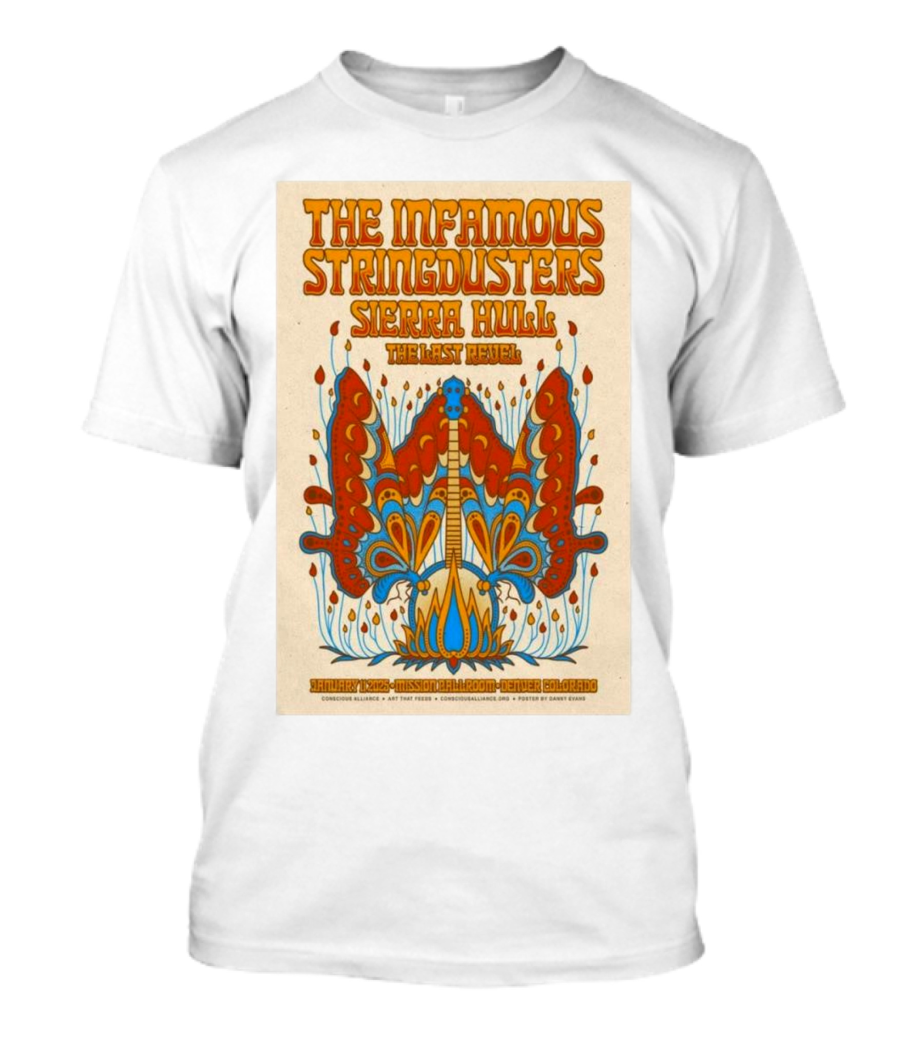 The Infamous Stringdusters Sierra Hull The Last Revel January 11 2025 Mission Ballroom Denver CO Psychedelic Mandolin T-Shirt