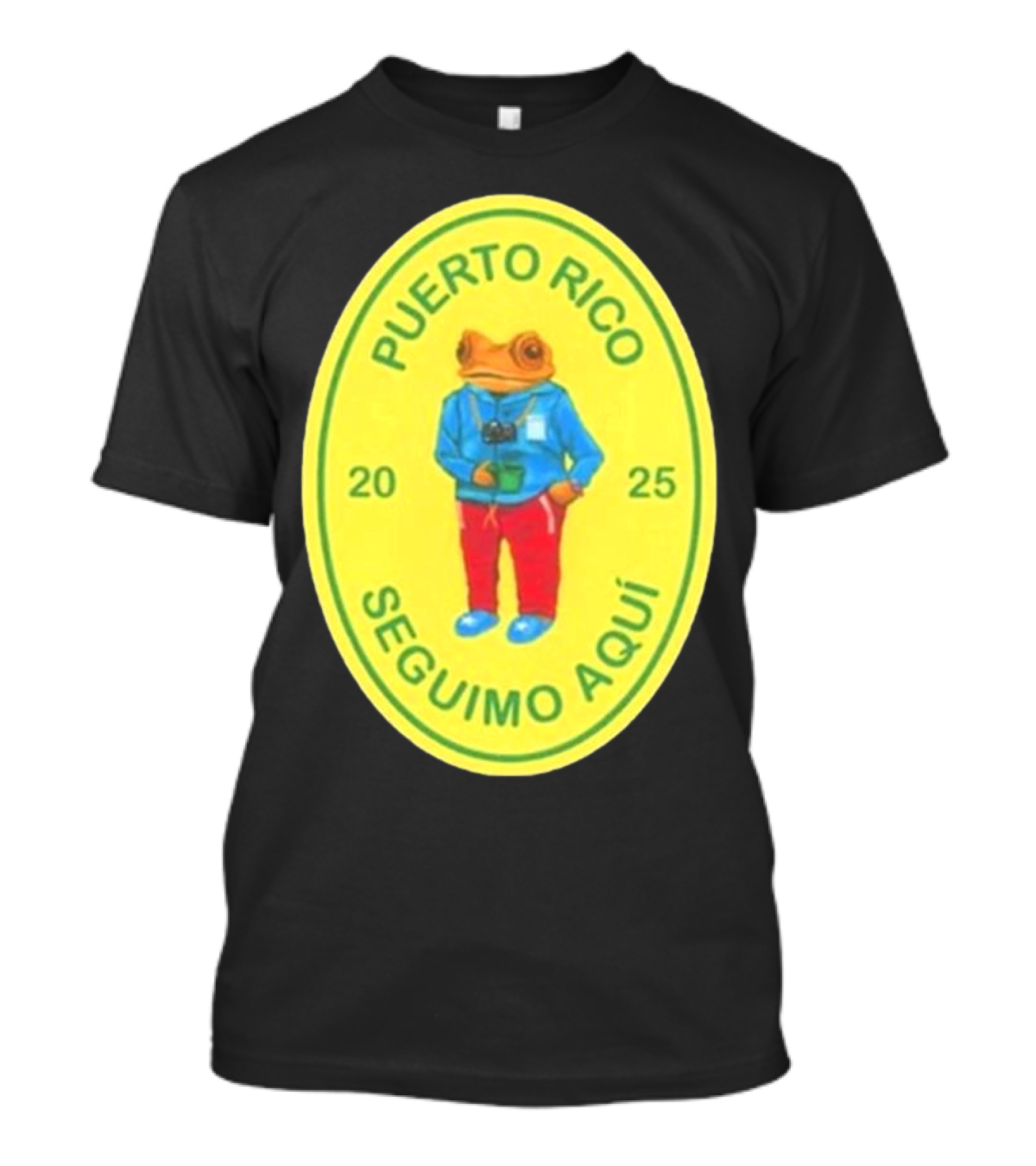 Puerto Rico Seguimo Aqui 2025 Frog Character Black Concho T-Shirt