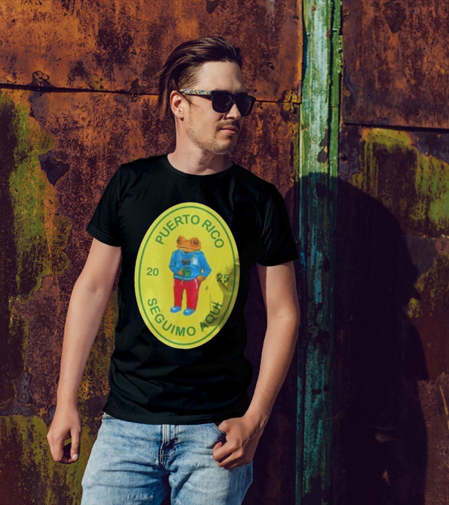 Puerto Rico Seguimo Aqui 2025 Frog Character Black Concho T-Shirt