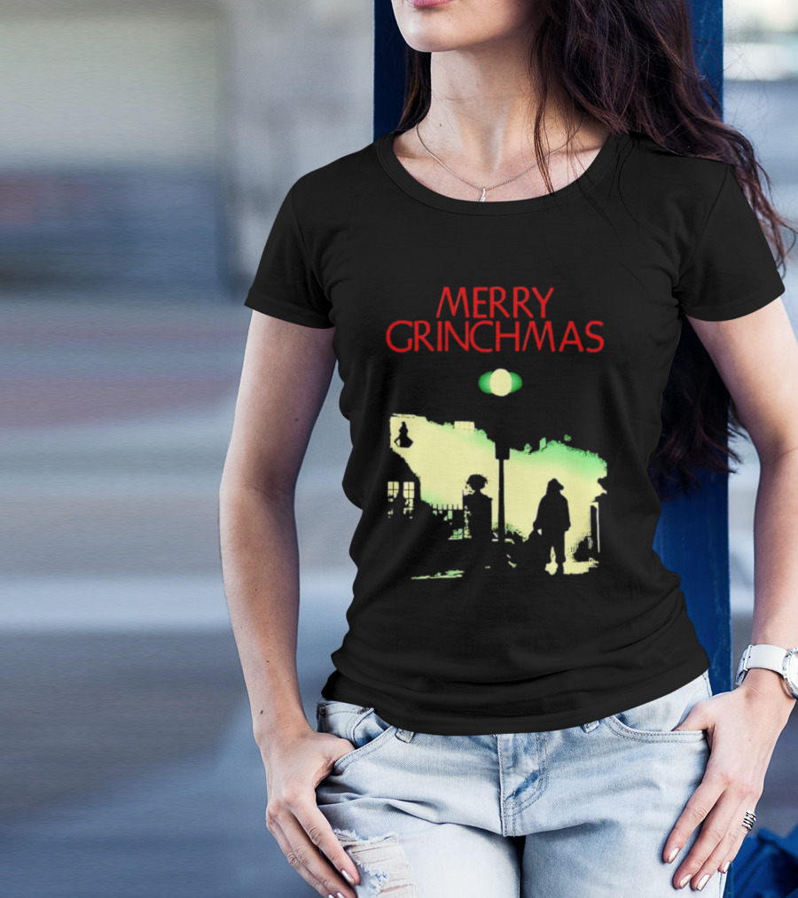 Merry Grinchmas Grinch X The Exorcist Silhouette Scene T-Shirt