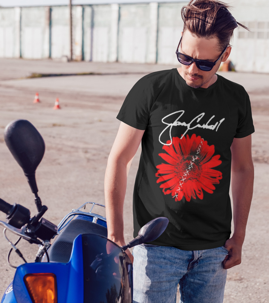 Jerry Cantrell Red Flower With Signature And Cross Stitch T-Shirt