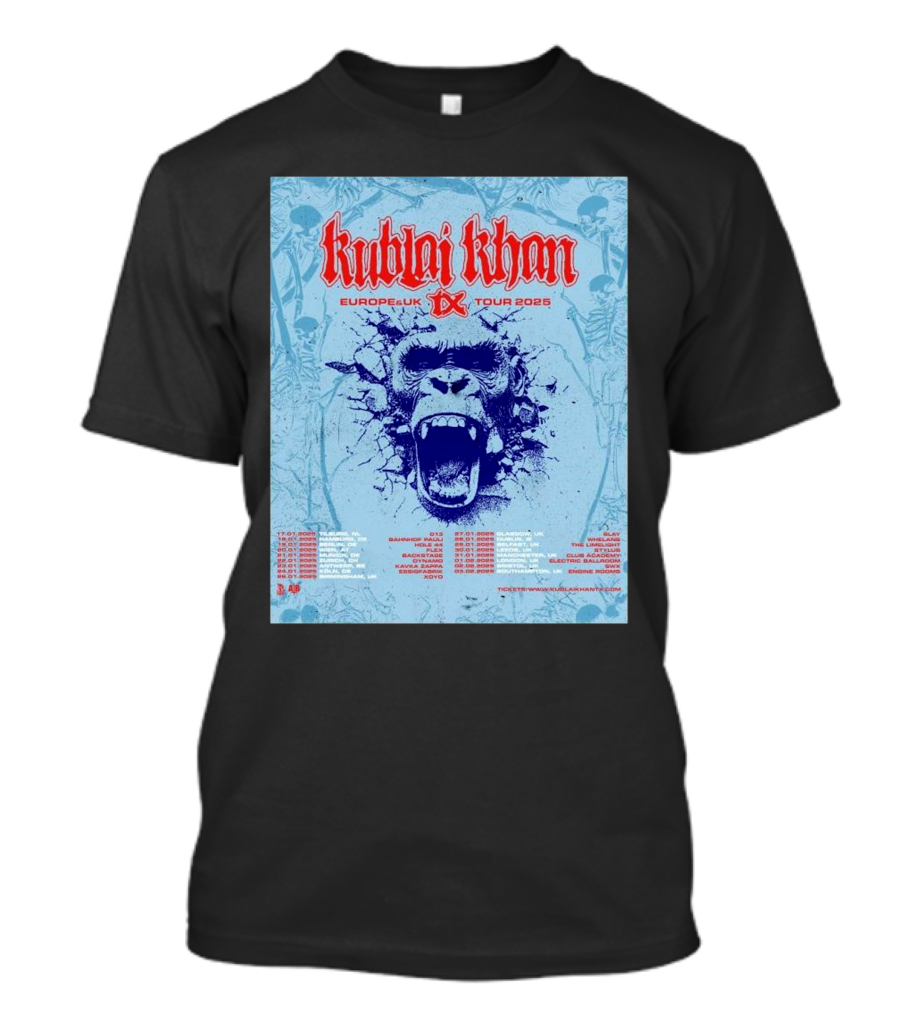 Kublai Khan TX Europe UK Tour 2025 Scream Poster With Dates T-Shirt