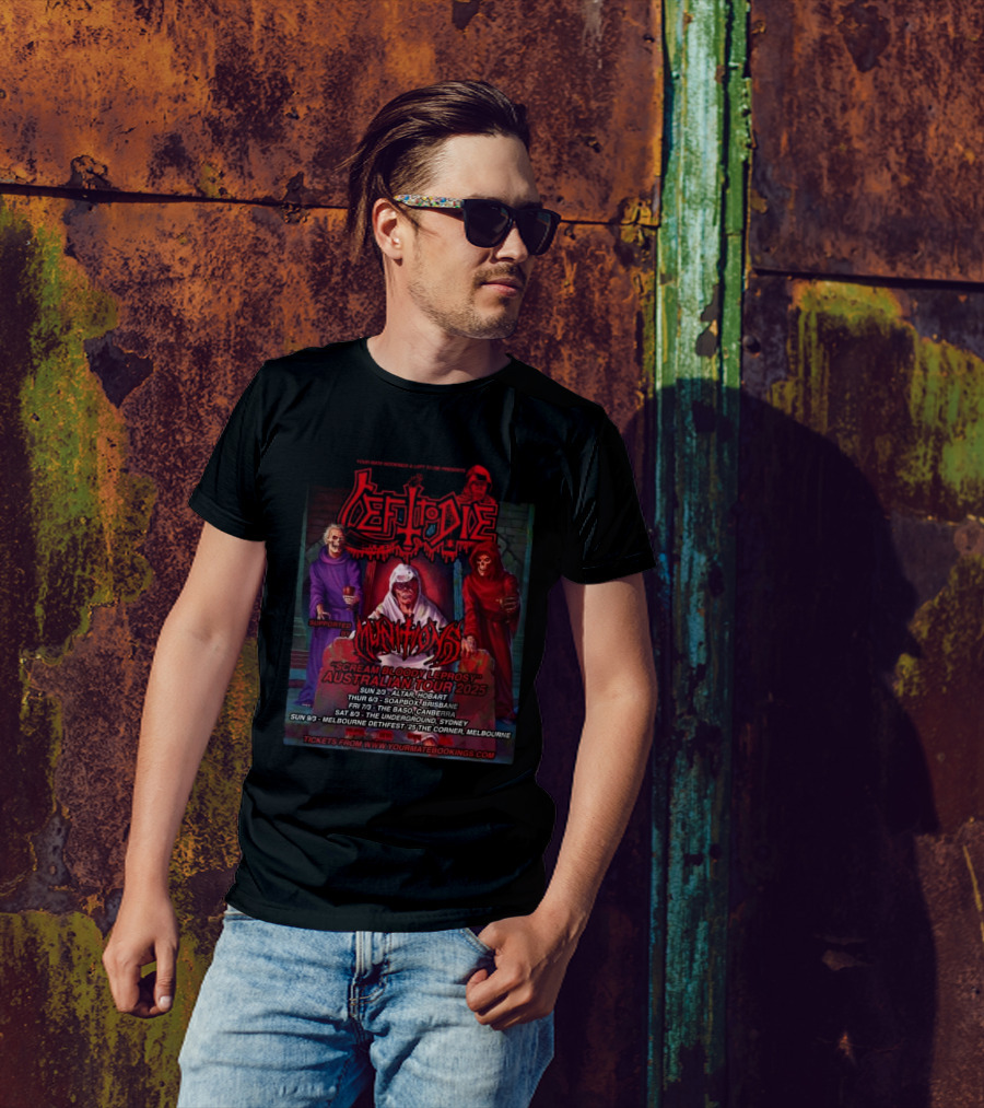 Your Mate Bookings Australian Tour 2025 Left To Die Scream Bloody Leprosy With Munitions T-Shirt