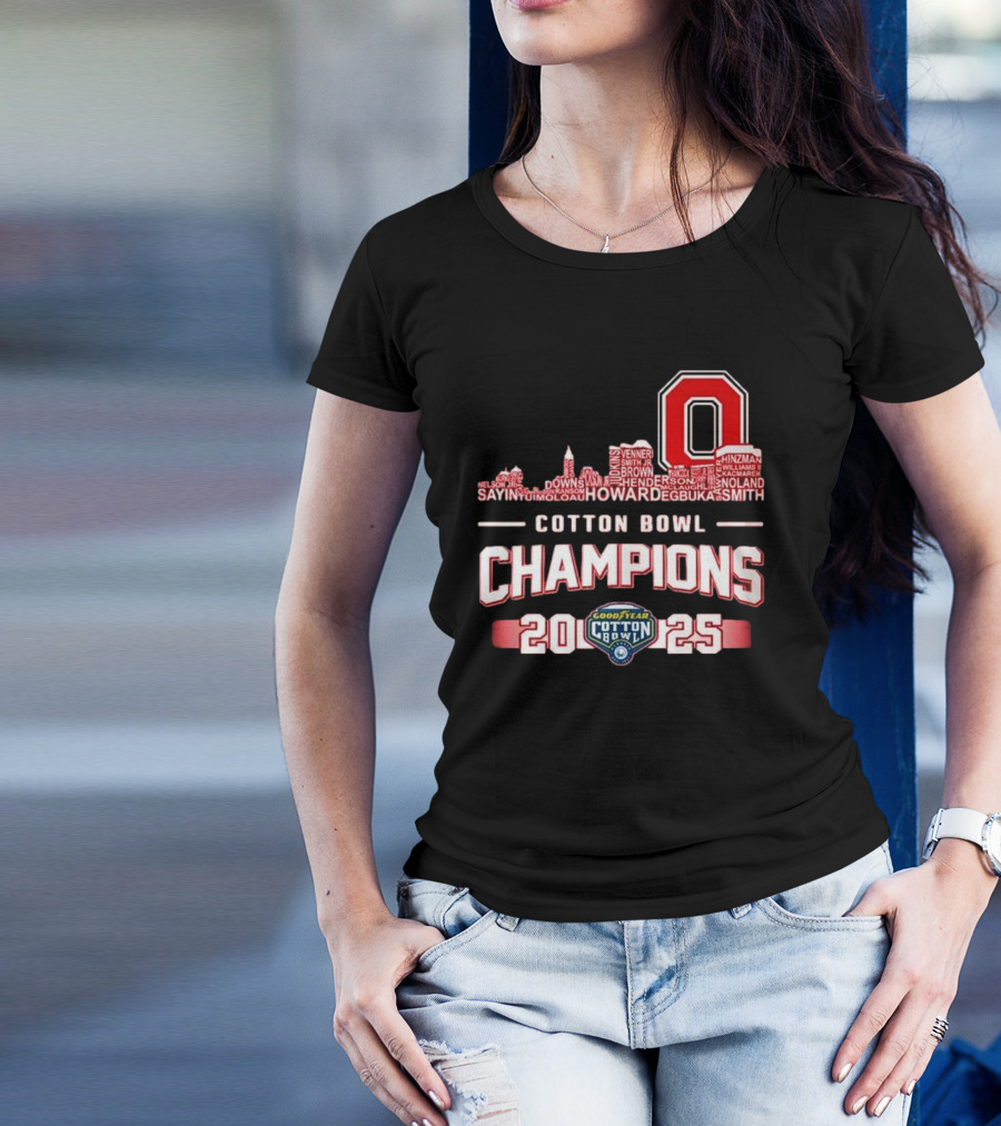 Ohio State Buckeyes 2025 Cotton Bowl Champions Skyline Names Goodyear T-Shirt