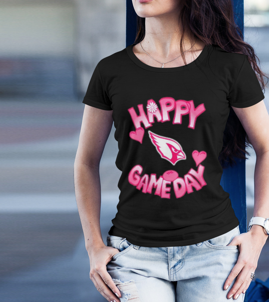 Valentine’s Day Arizona Cardinals Happy Gameday 2025 With Hearts And Football T-Shirt