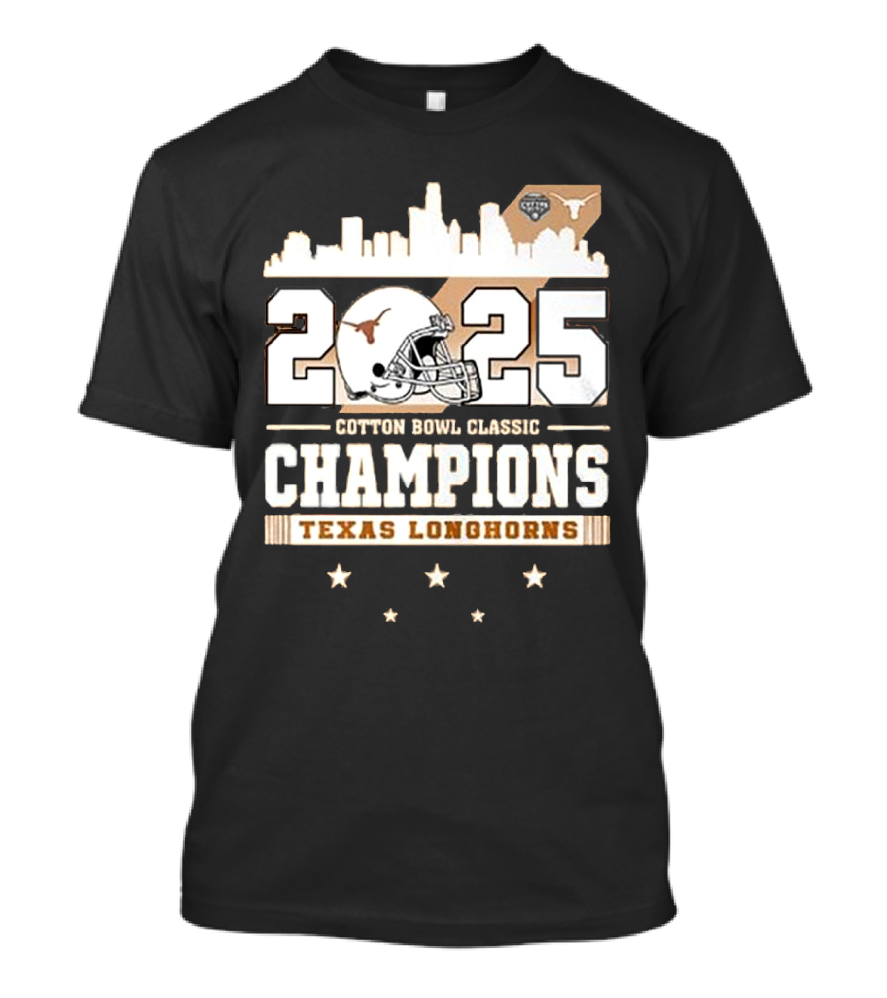 2025 Cotton Bowl Classic Champions Texas Longhorns Skyline Helmet T-Shirt