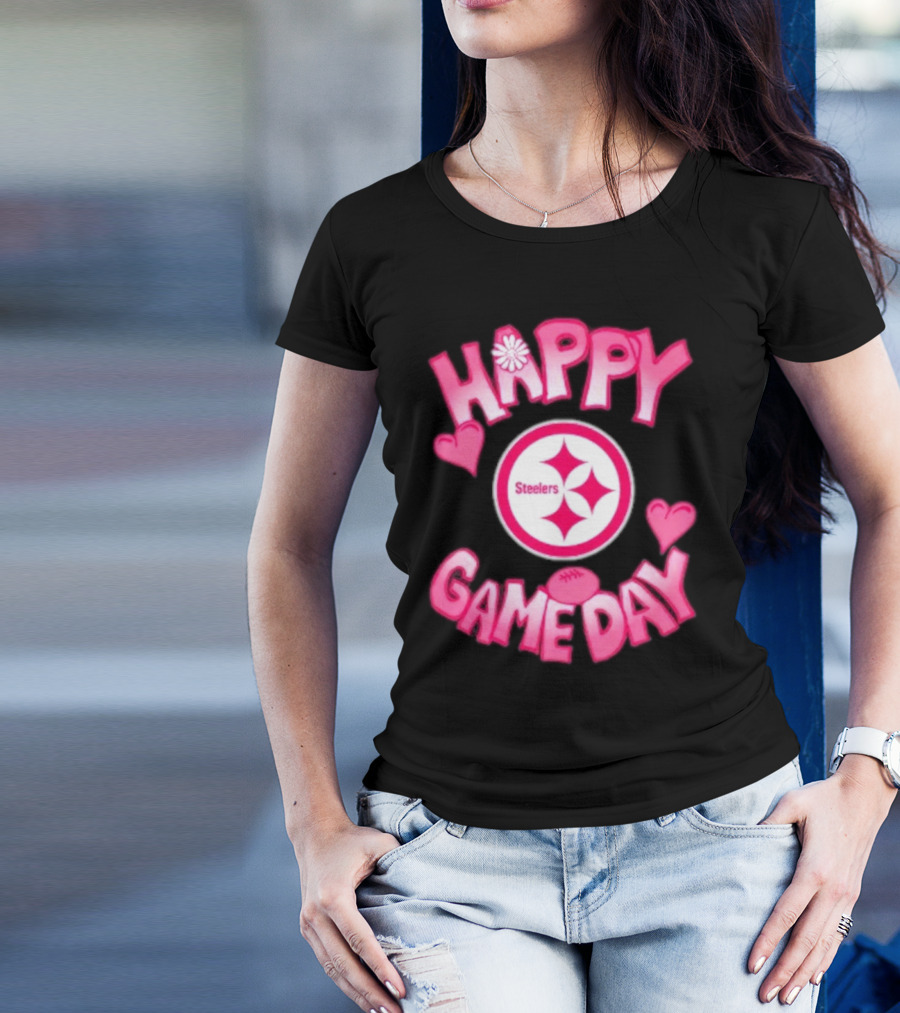 Valentine’s Day Pittsburgh Steelers Happy Gameday 2025 Logo Hearts T-Shirt