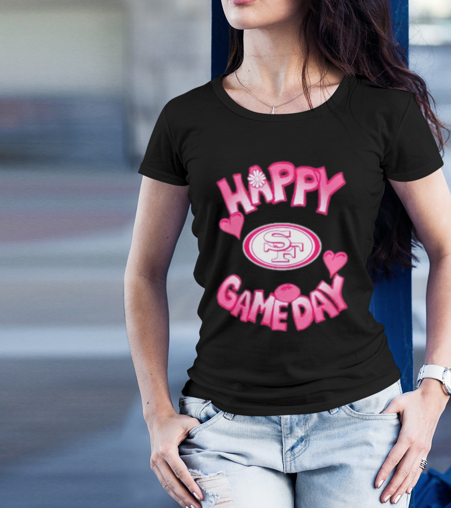 Valentine’s Day San Francisco 49ers Happy Gameday 2025 Logo Hearts Football T-Shirt