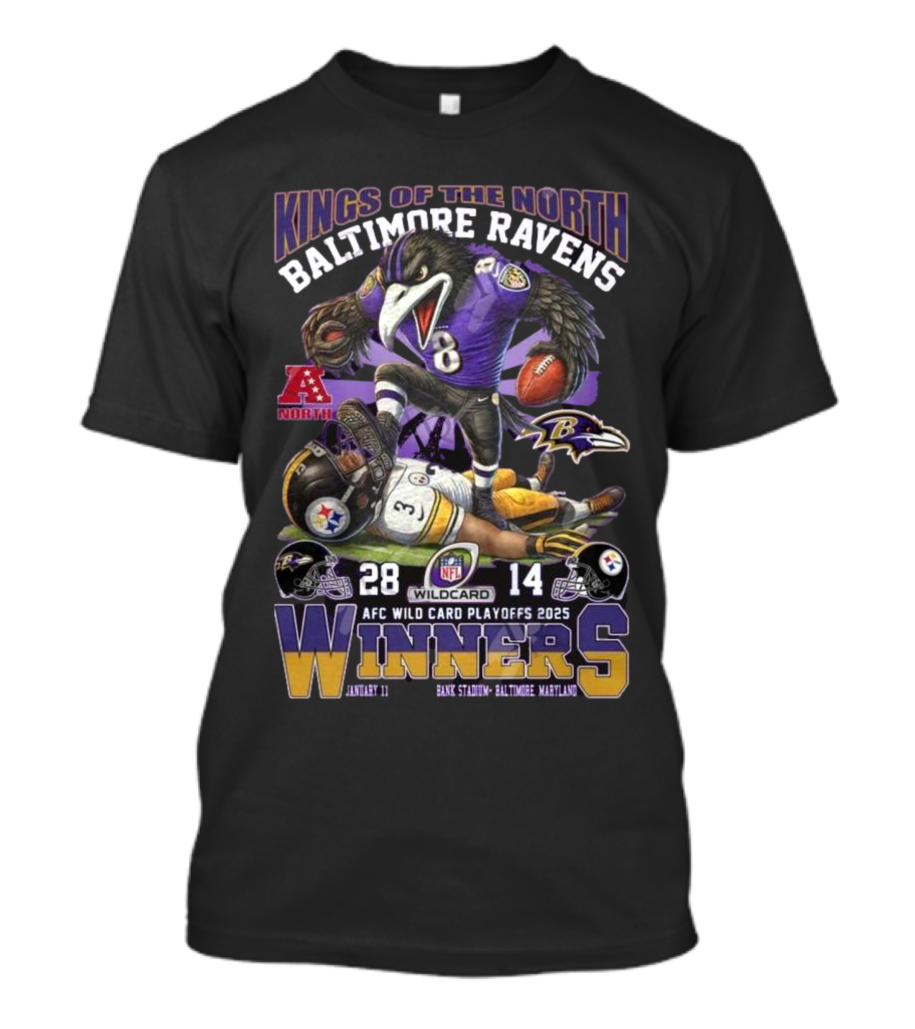 Kings Of The North Baltimore Ravens AFC Wild Card Playoffs 2025 Winners January 11 Bank Stadium T-Shirt