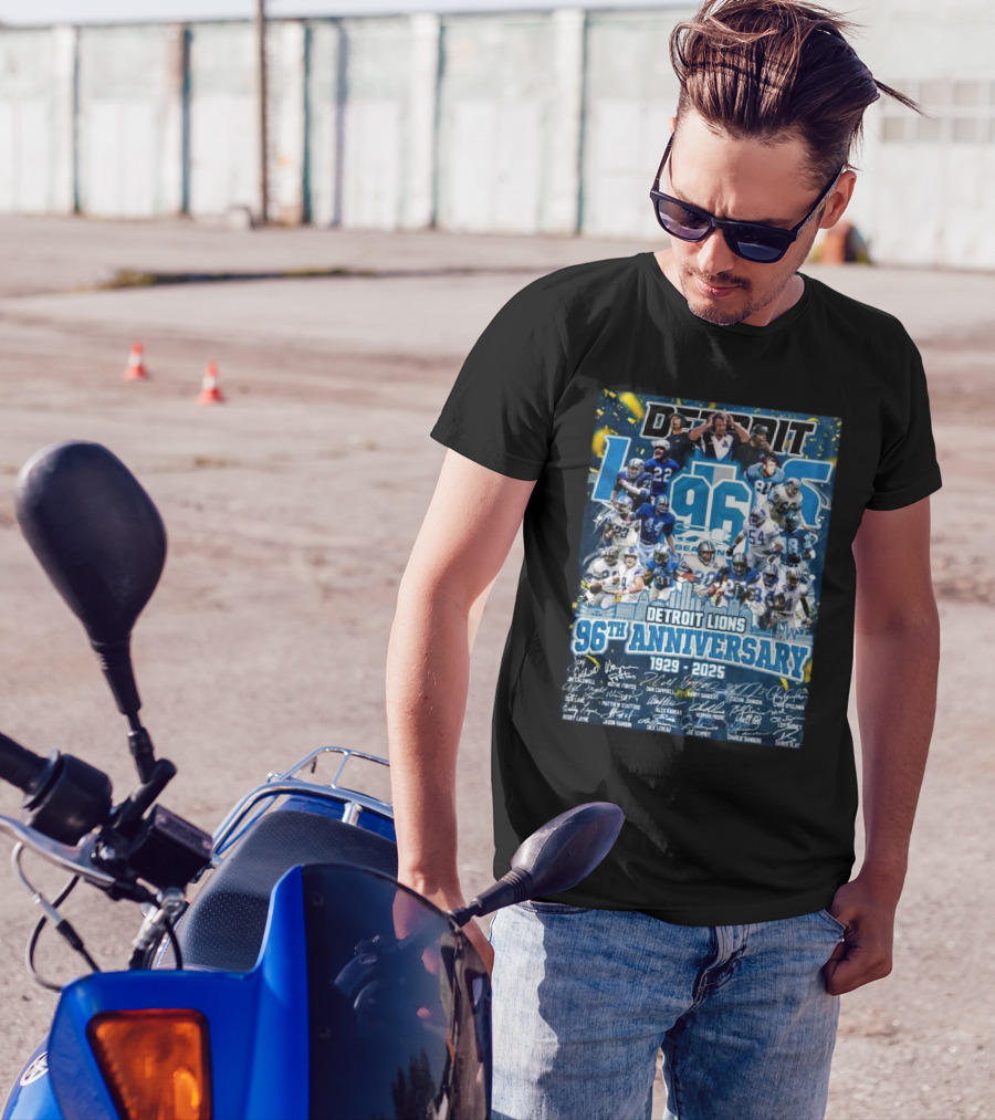 Detroit Lions 96th Anniversary 1929-2025 Players Signatures 96 Seasons Legendry T-Shirt