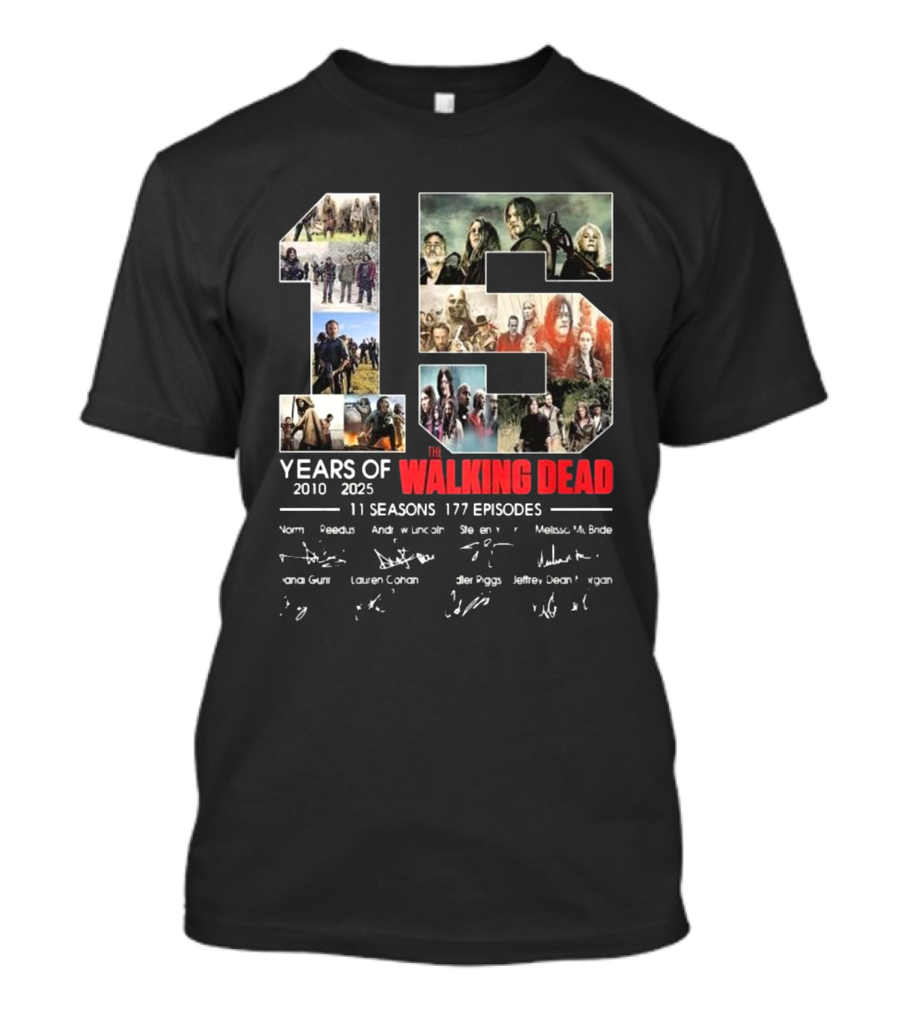 The Walking Dead 15 Years 2010-2025 11 Seasons 177 Episodes Featuring Iconic Cast And Signatures T-Shirt