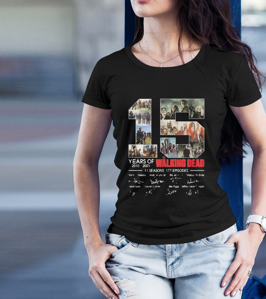 The Walking Dead 15 Years 2010-2025 11 Seasons 177 Episodes Featuring Iconic Cast And Signatures T-Shirt