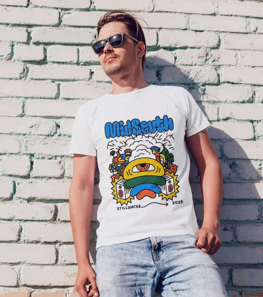 Mid South Stillwater 2025 Event Colorful Funky Cartoon Explosion T-Shirt