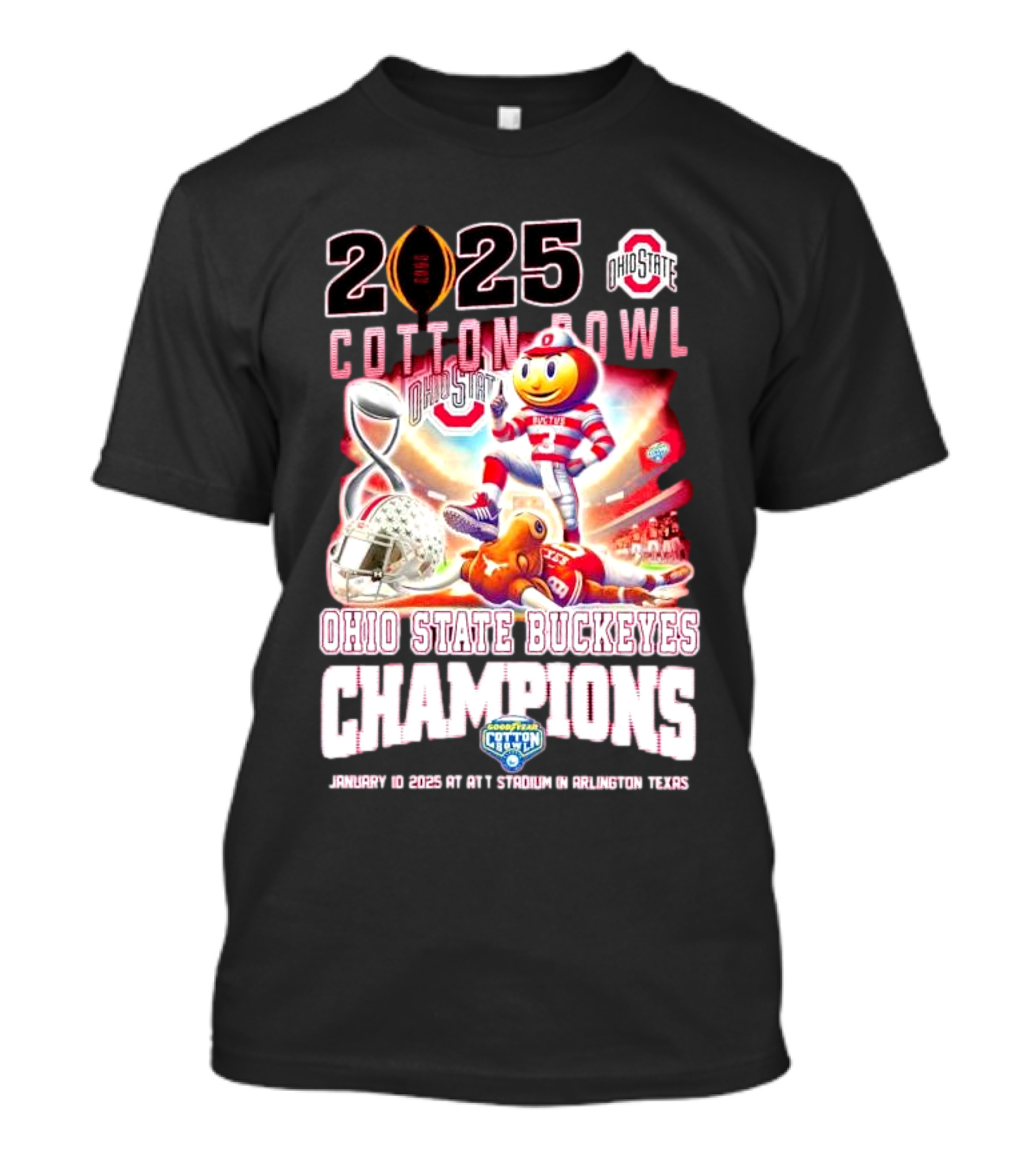 2025 Cotton Bowl Champions Ohio State Buckeyes Brutus At AT&T Stadium January 10 Arlington Texas T-Shirt