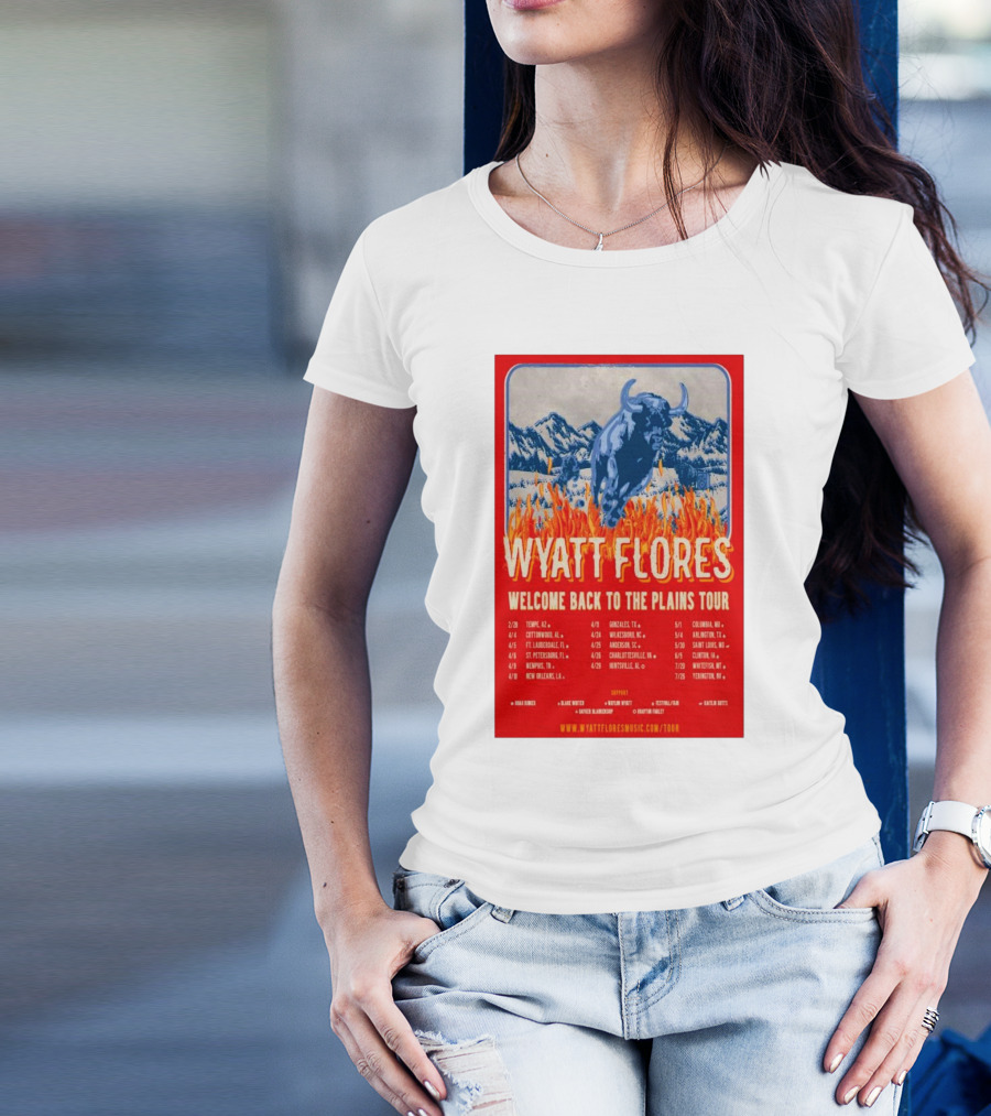Wyatt Flores Welcome Back To The Plains Tour 2025 Dates And Locations With Charging Bull T-Shirt
