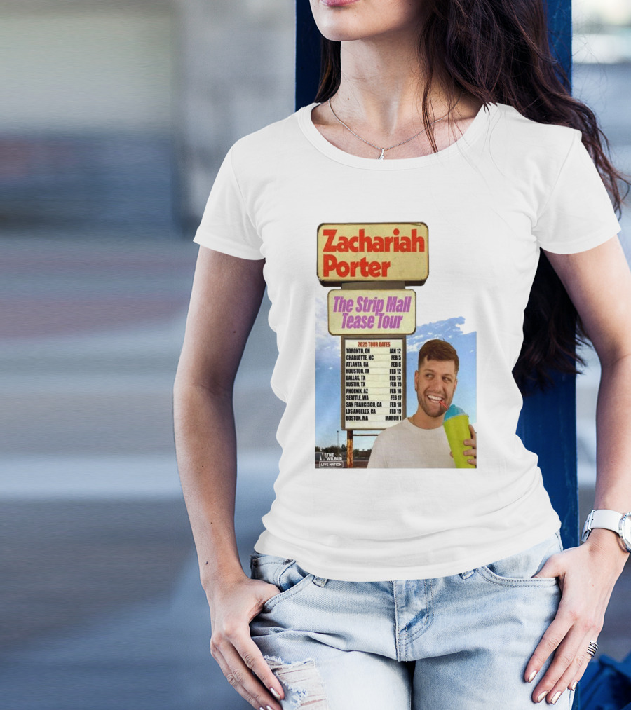 Zachariah Porter The Strip Mall Tease Tour 2025 Toronto Charlotte Atlanta Houston Dallas Austin Phoenix Seattle San Francisco Los Angeles Boston T-Shirt