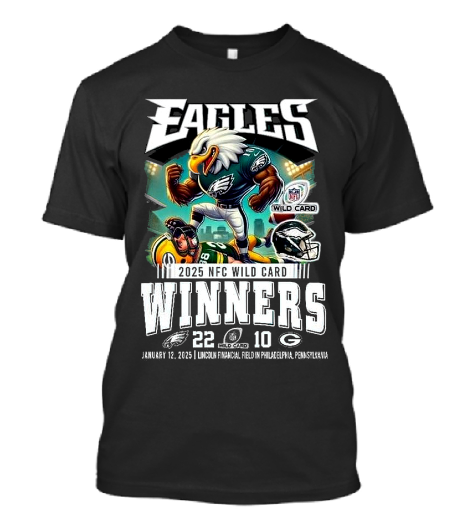 Eagles 2025 NFC Wild Card Winners Beat Green Bay 22-10 January 12 Lincoln Financial Field T-Shirt