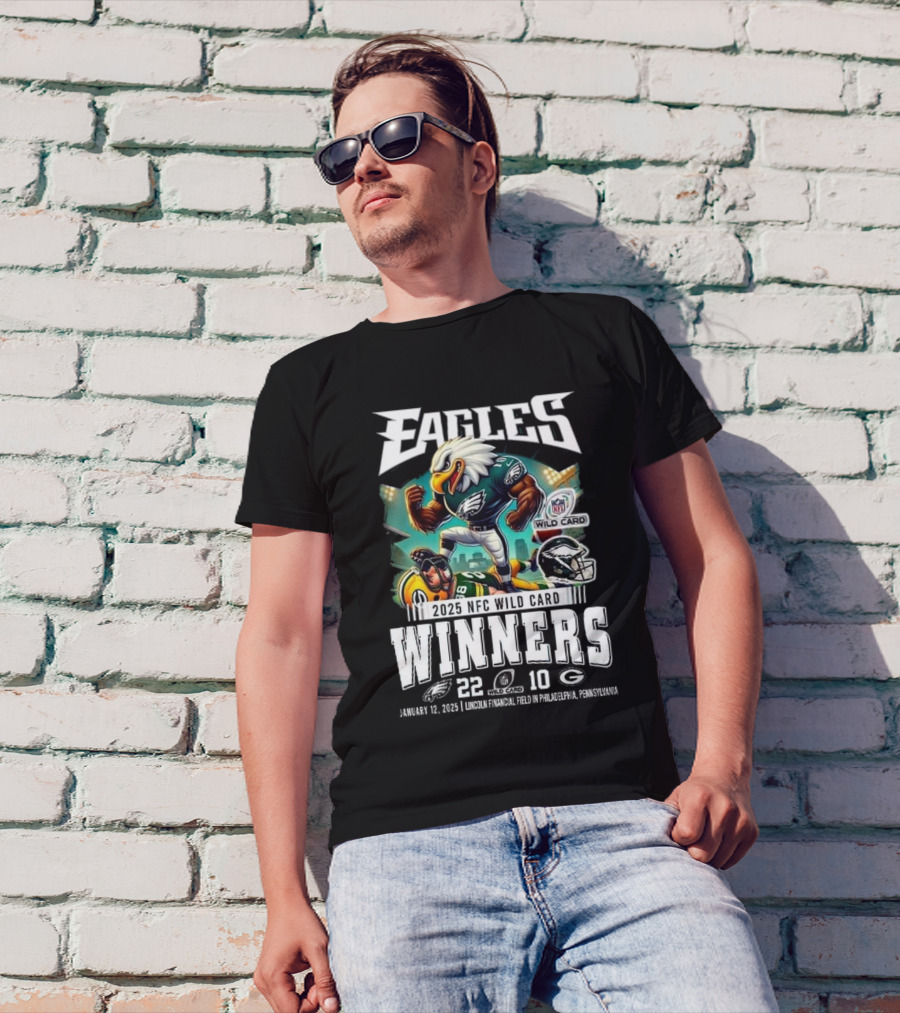 Eagles 2025 NFC Wild Card Winners Beat Green Bay 22-10 January 12 Lincoln Financial Field T-Shirt
