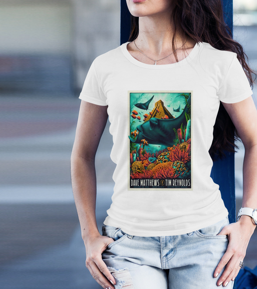Dave Matthews Tim Reynolds January 26 2025 Moon Palace Riviera Maya Concert Colorful Underwater Scene With Pyramid T-Shirt