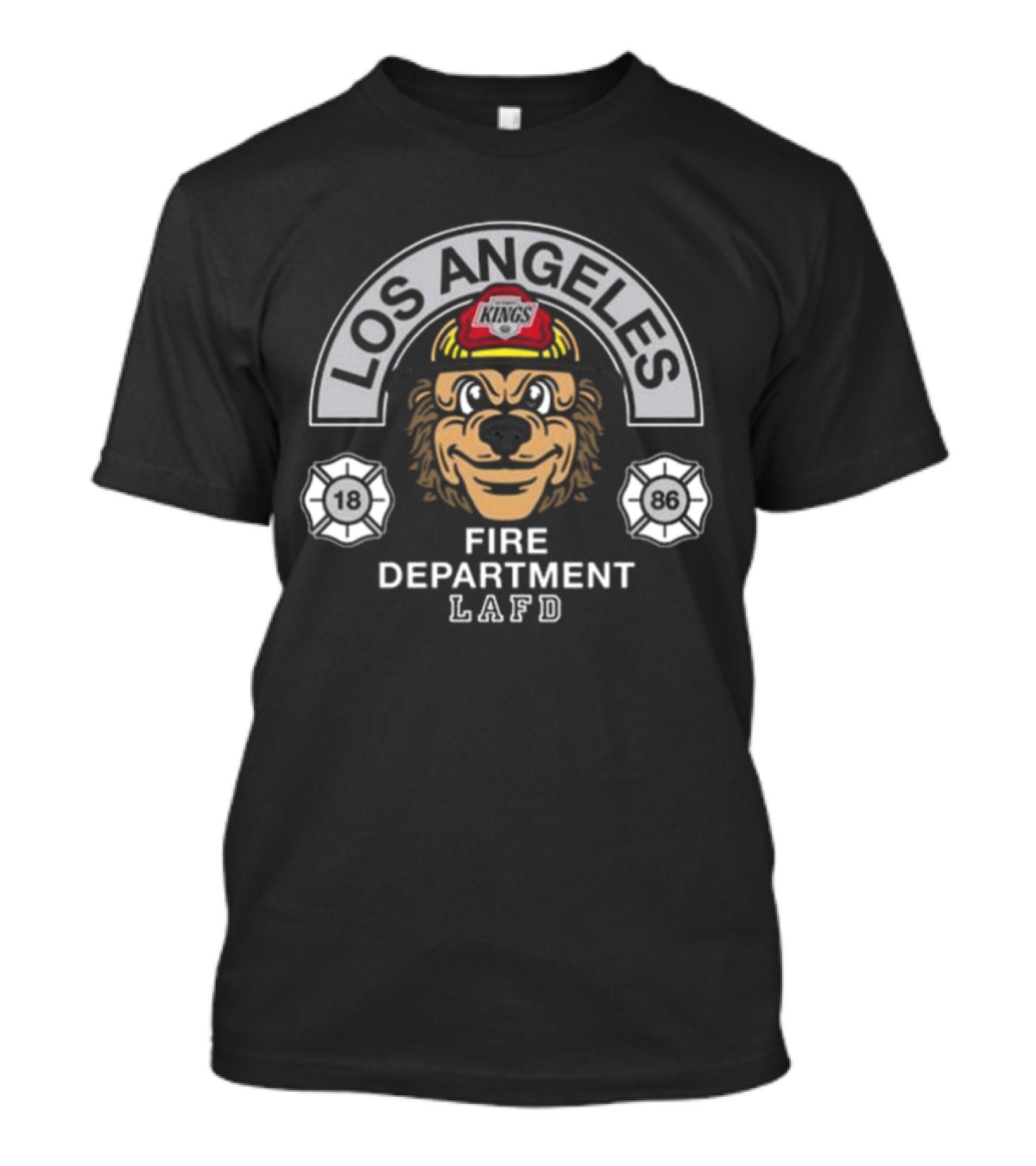 Los Angeles Fire Department LAFD Kings 1886 Badge Lion Firefighter Helmet T-Shirt