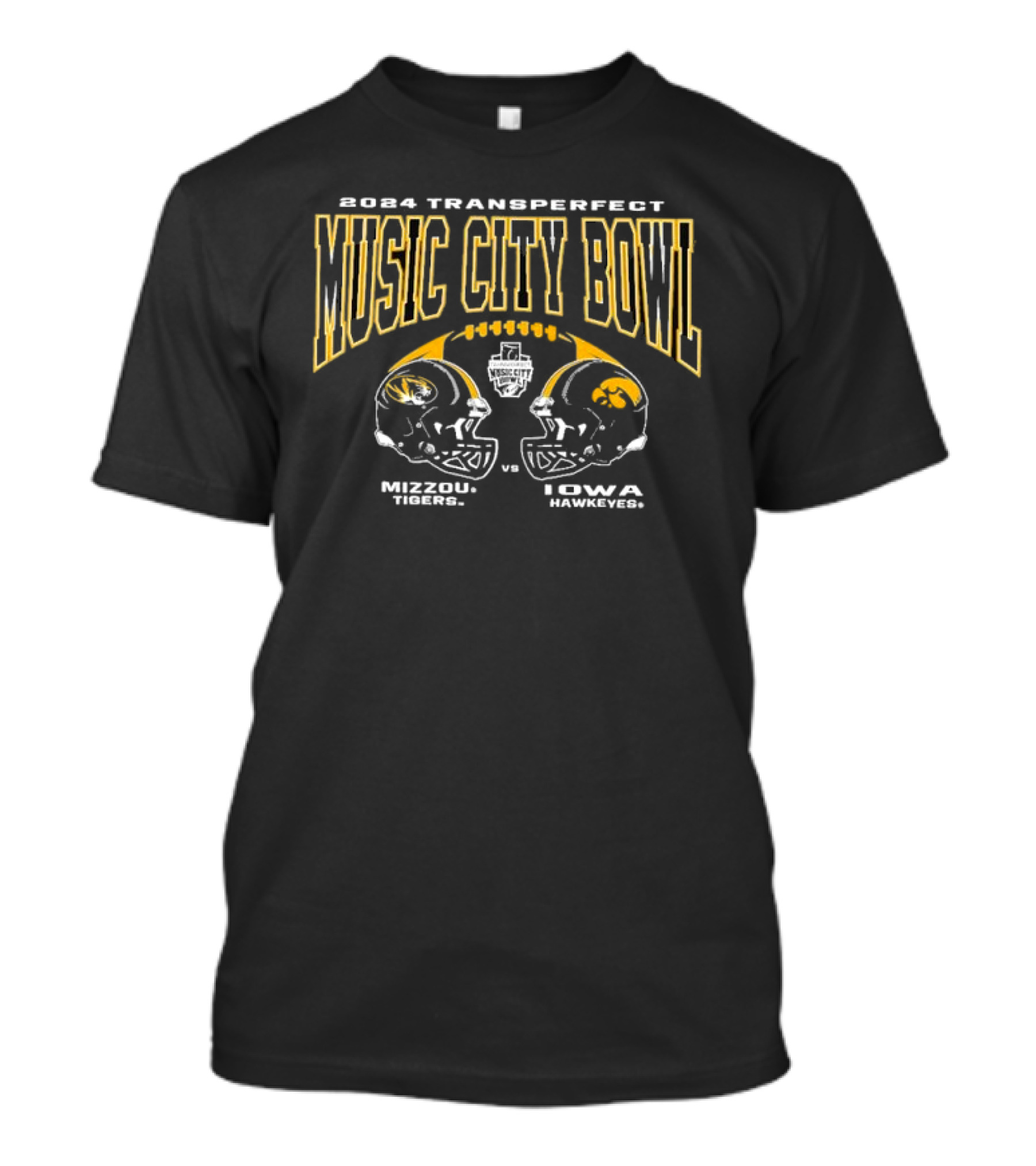 Mizzou Tigers Vs Iowa Hawkeyes 2024 Transperfect Music City Bowl Head To Head T-Shirt