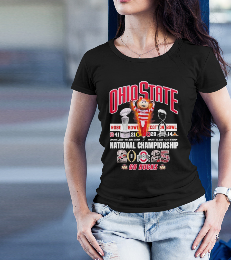 Ohio State Buckeyes Rose Bowl Cotton Bowl 2025 National Championship Go Bucks T-Shirt
