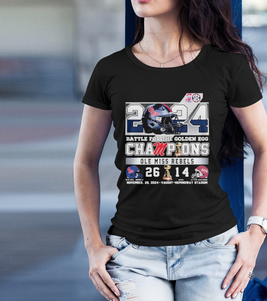 Ole Miss Rebels 2024 Battle For The Golden Egg Champions November 28 Vaught-Hemingway Stadium T-Shirt