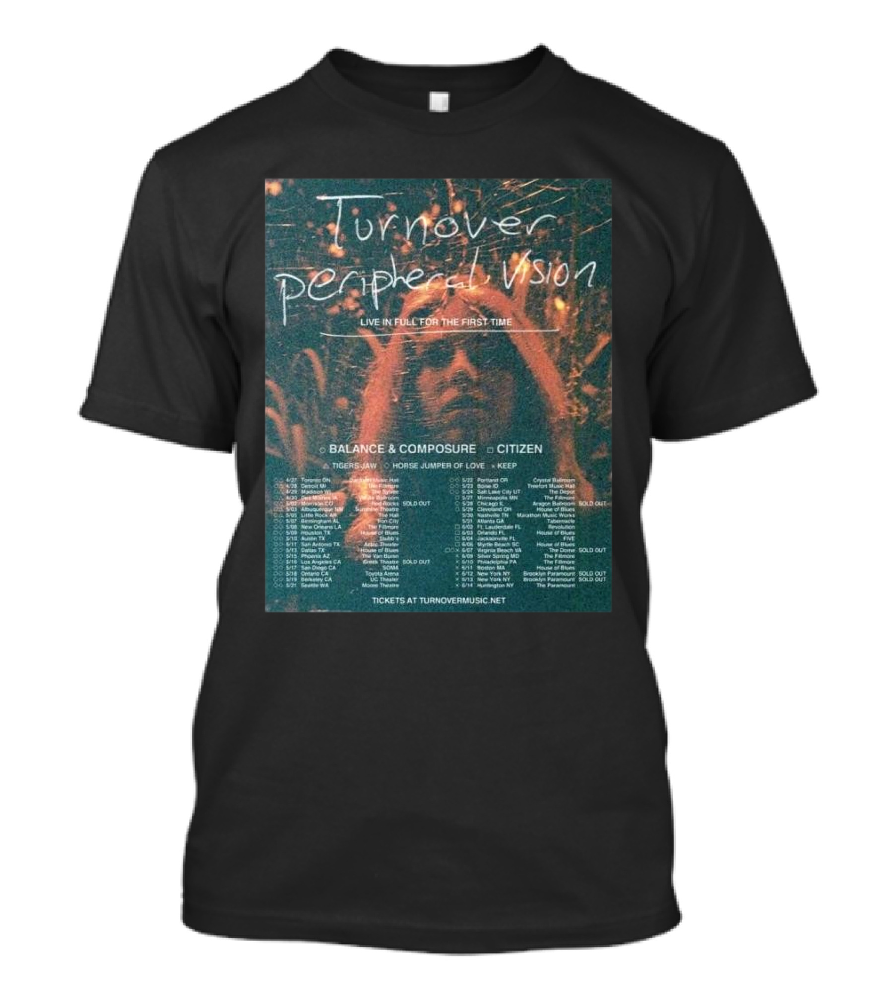 Turnover Peripheral Vision Live In Full Balance And Composure Citizen Tour Dates Tickets T-Shirt