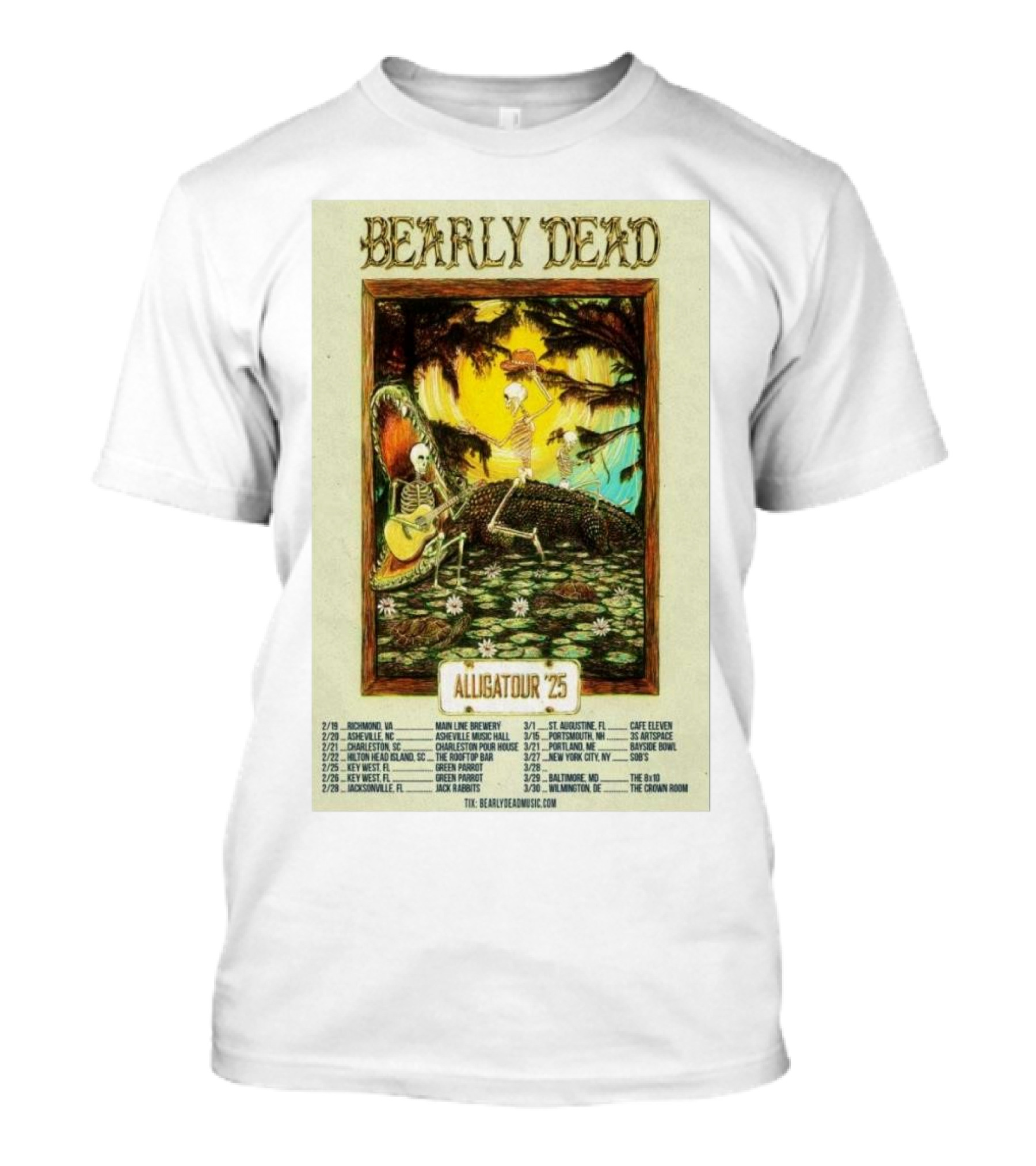 Bearly Dead Alliga Tour 2025 Florida With Skeletons And Guitars Adventure T-Shirt
