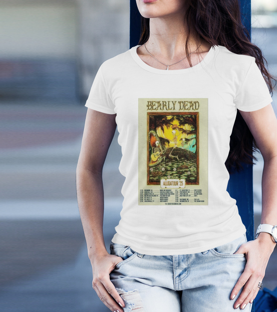 Bearly Dead Alliga Tour 2025 Florida With Skeletons And Guitars Adventure T-Shirt