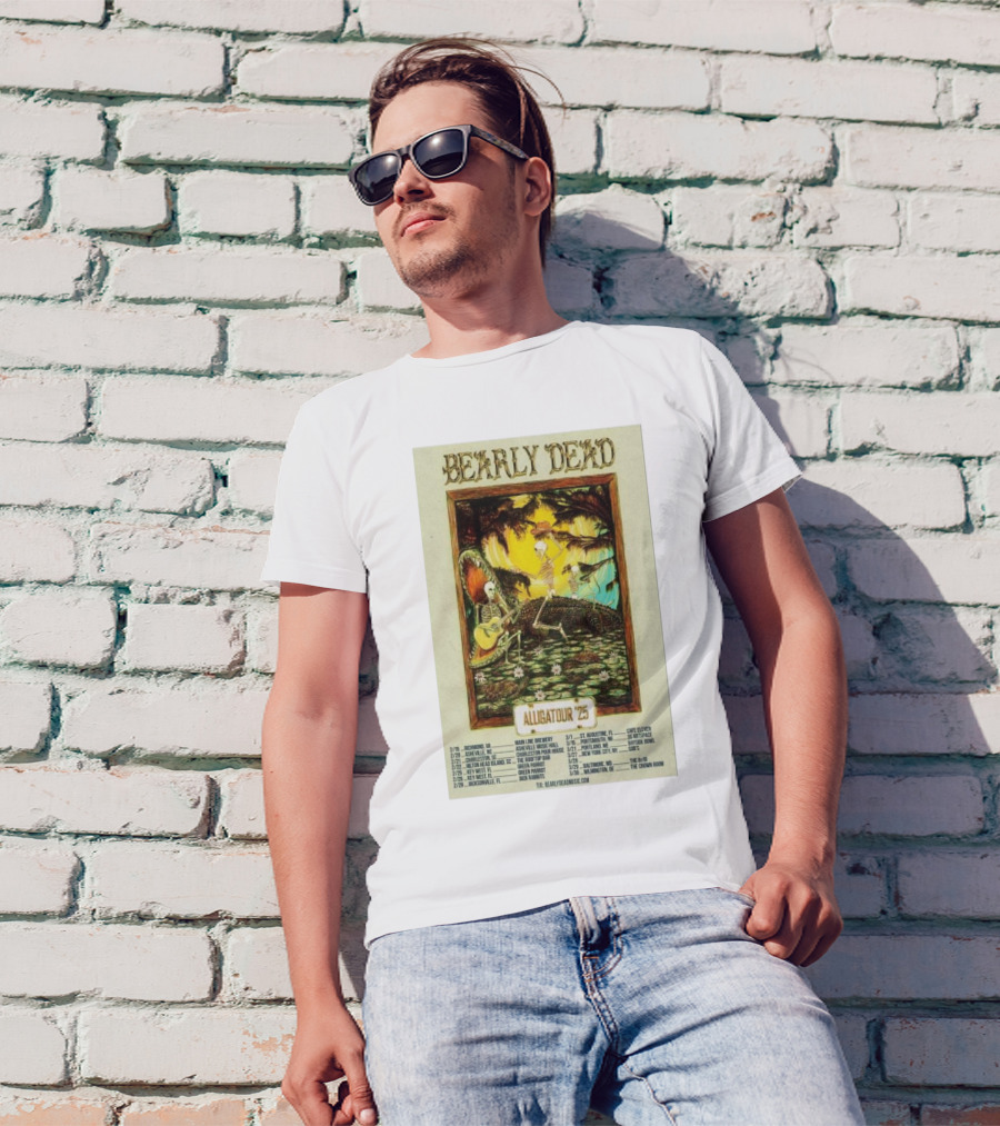 Bearly Dead Alliga Tour 2025 Florida With Skeletons And Guitars Adventure T-Shirt